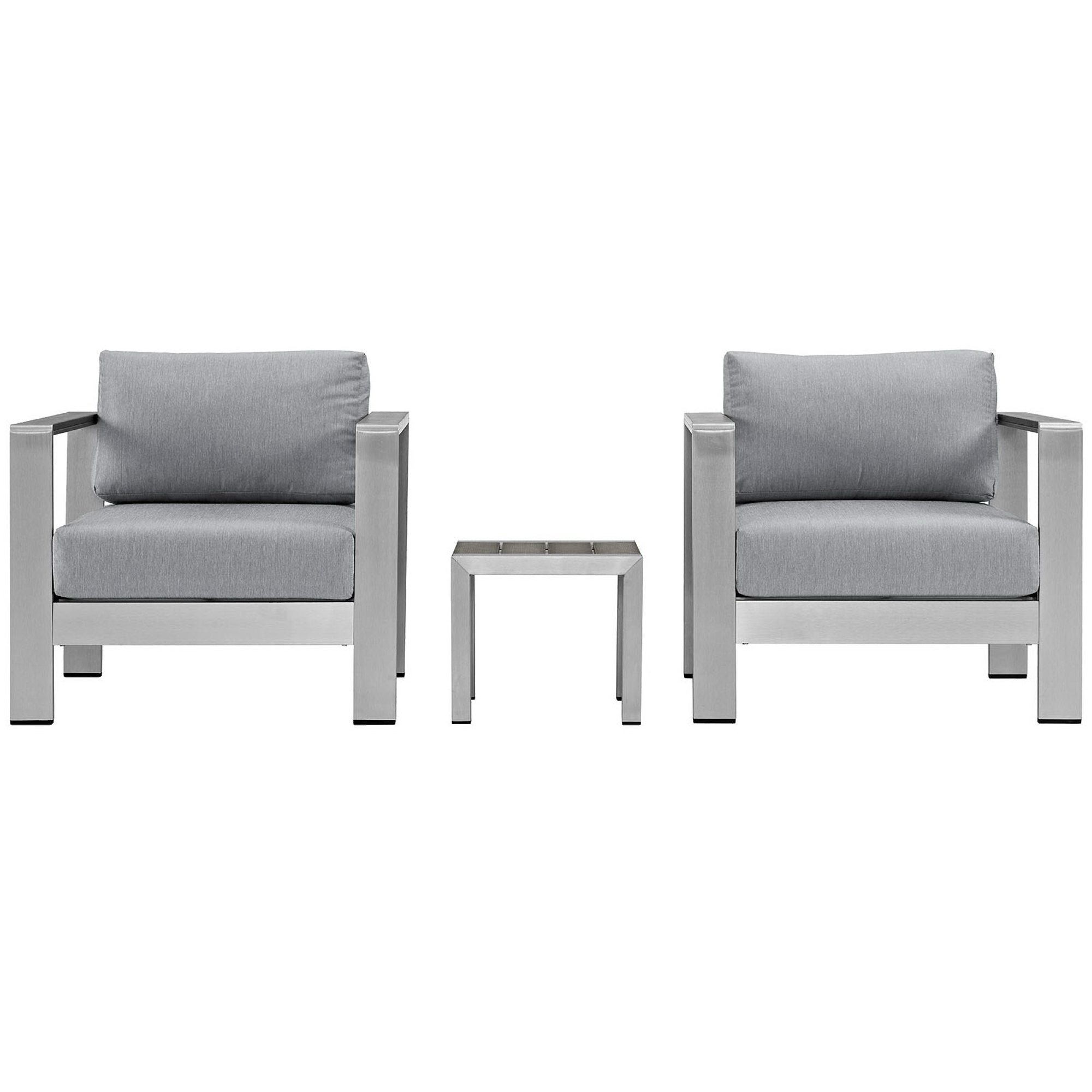 Shore 3 Piece Outdoor Patio Aluminum Set, Silver Gray