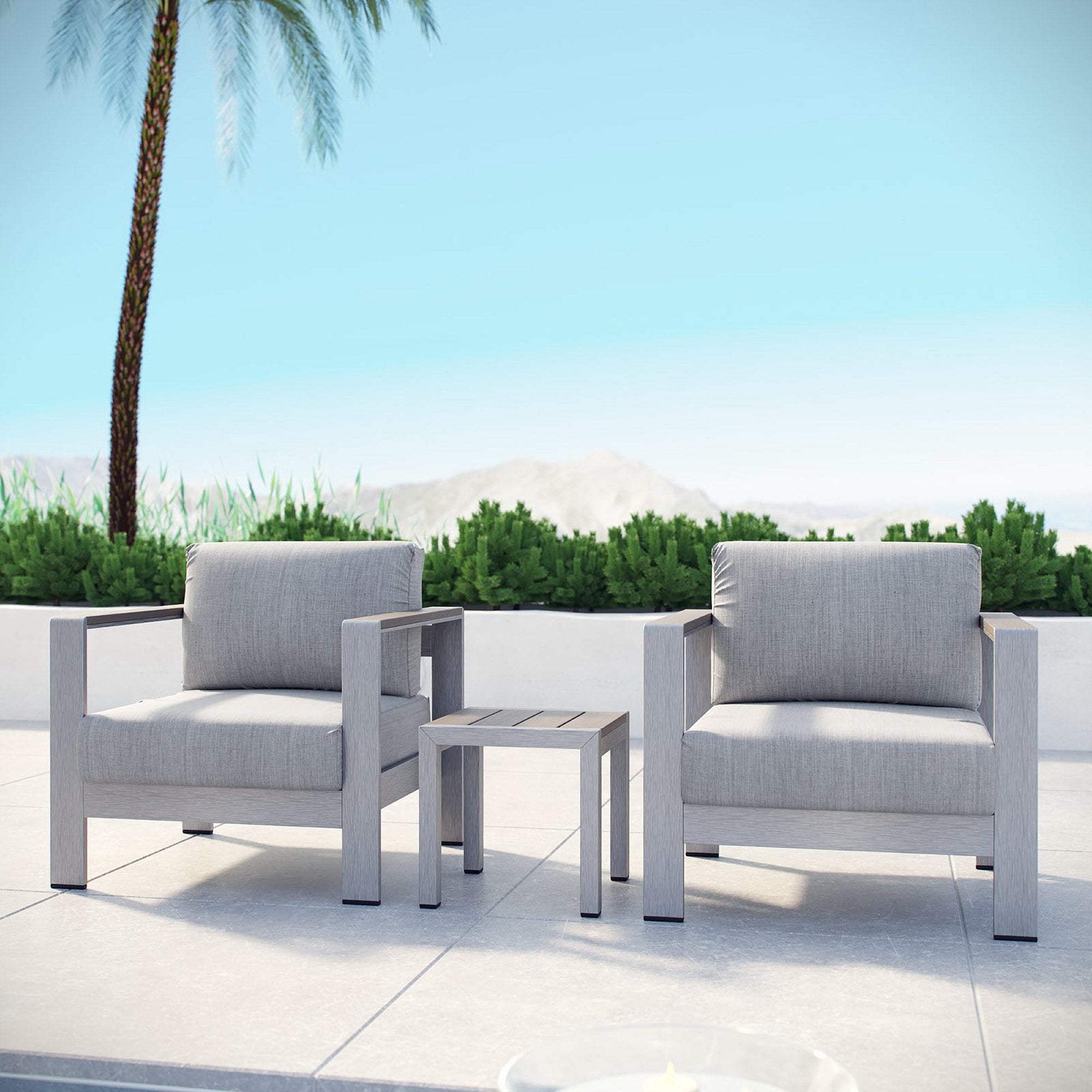 Shore 3 Piece Outdoor Patio Aluminum Set, Silver Gray