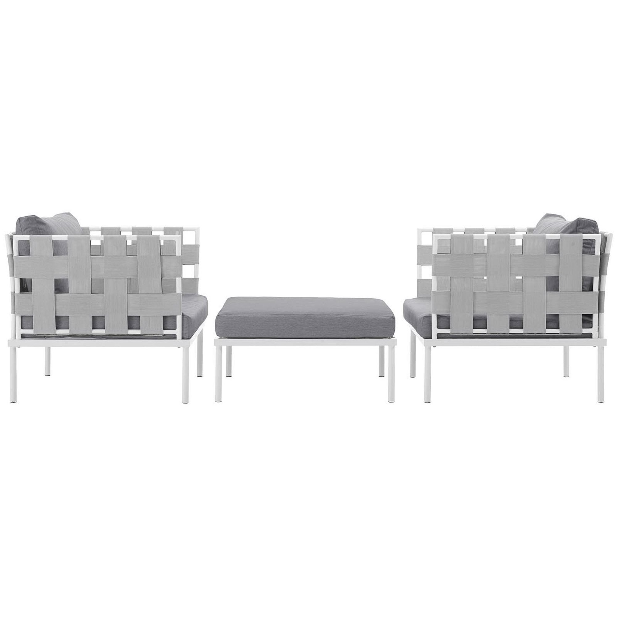 Harmony 3 Piece Outdoor Patio Aluminum Sectional Sofa Set, White Gray
