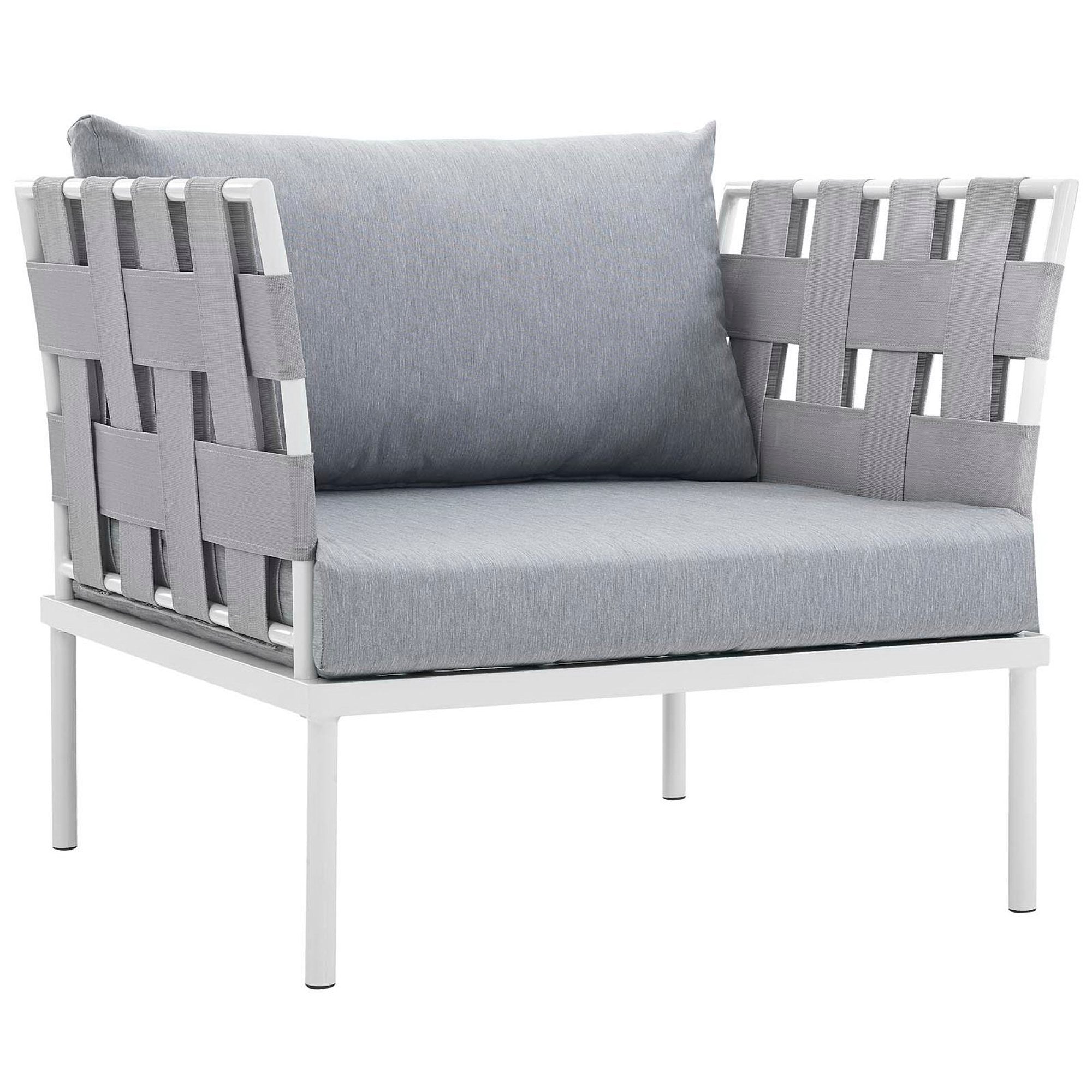 Harmony 3 Piece Outdoor Patio Aluminum Sectional Sofa Set, White Gray
