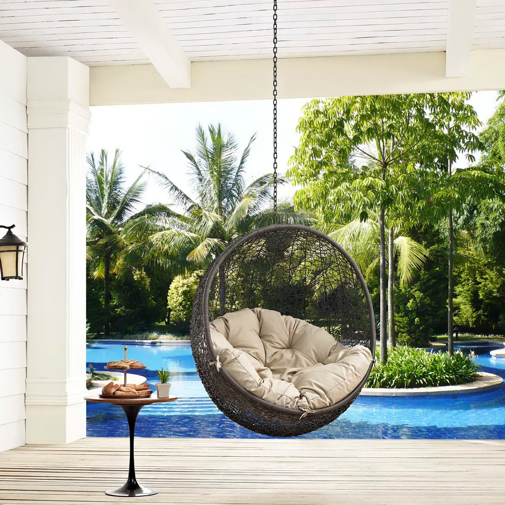 Hide Outdoor Patio Swing Chair Without Stand, Gray Beige