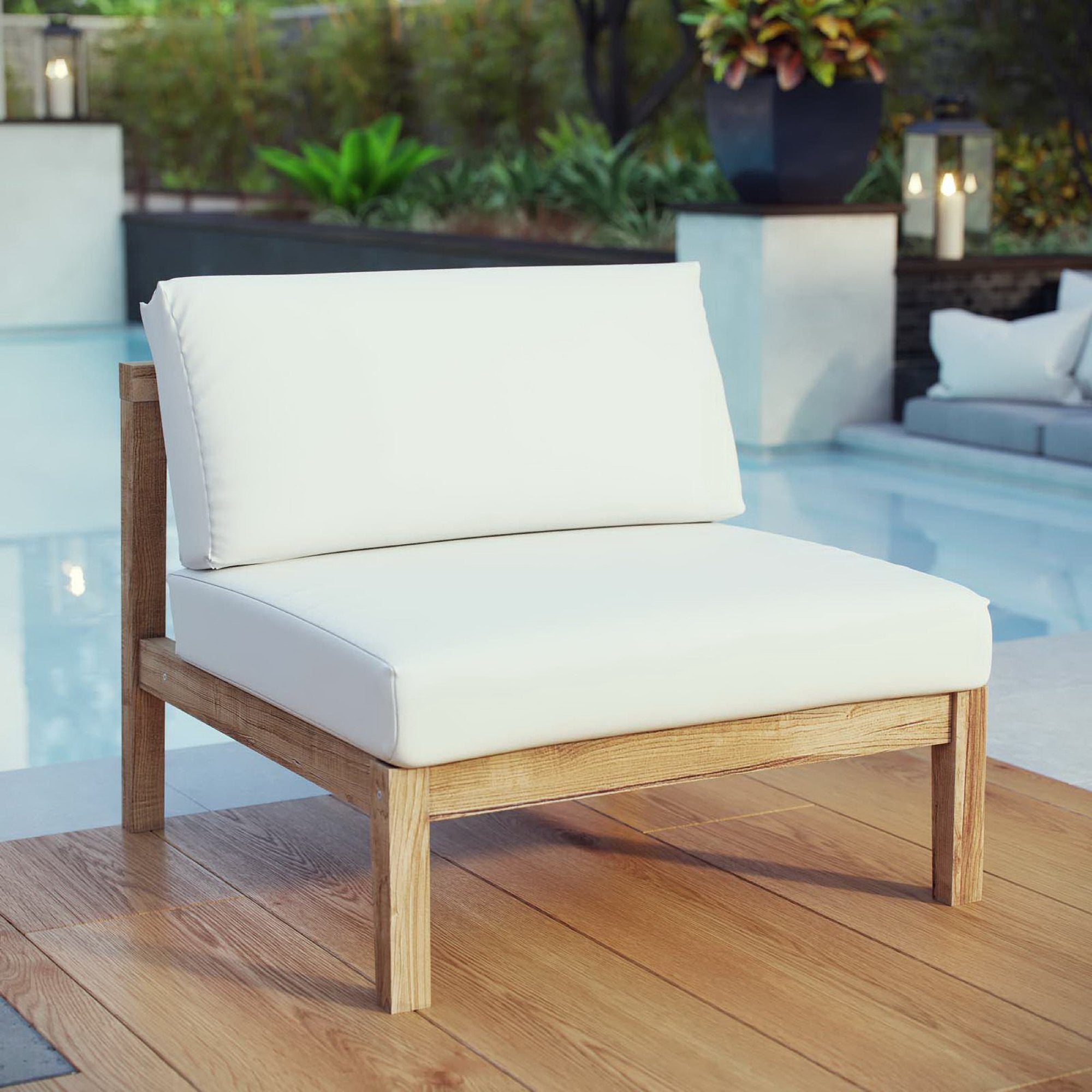 Bayport Outdoor Patio Teak Armless, Natural White