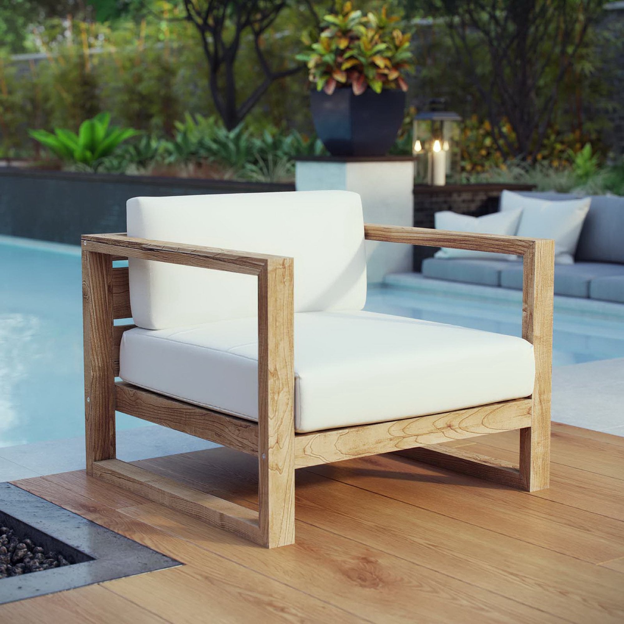 Upland Outdoor Patio Teak Armchair, Natural White
