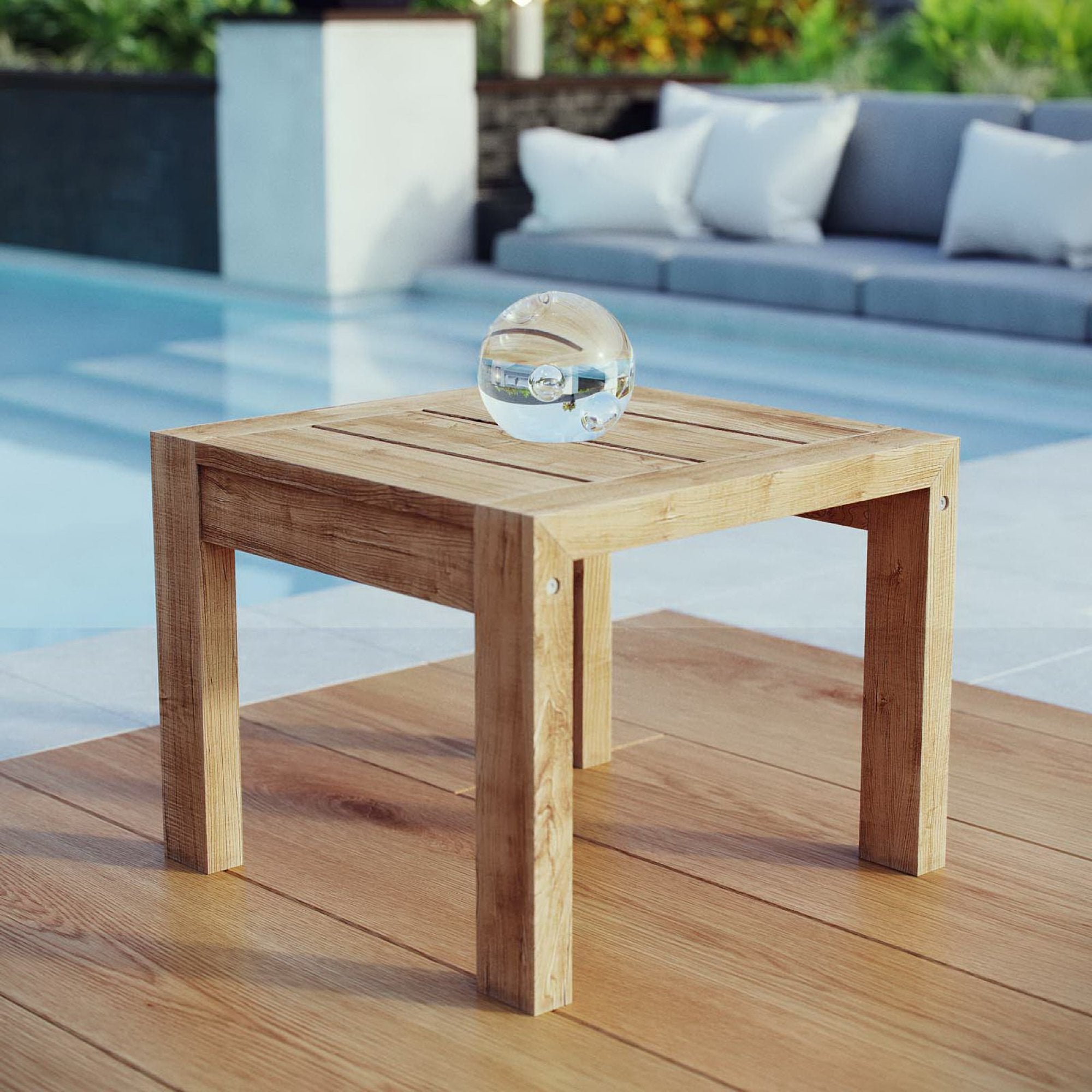 Upland Outdoor Patio Wood Side Table, Natural
