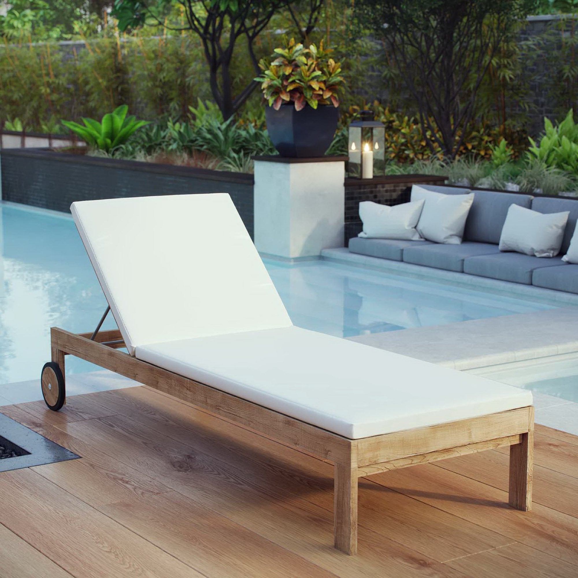 Upland Outdoor Patio Teak Chaise, Natural White