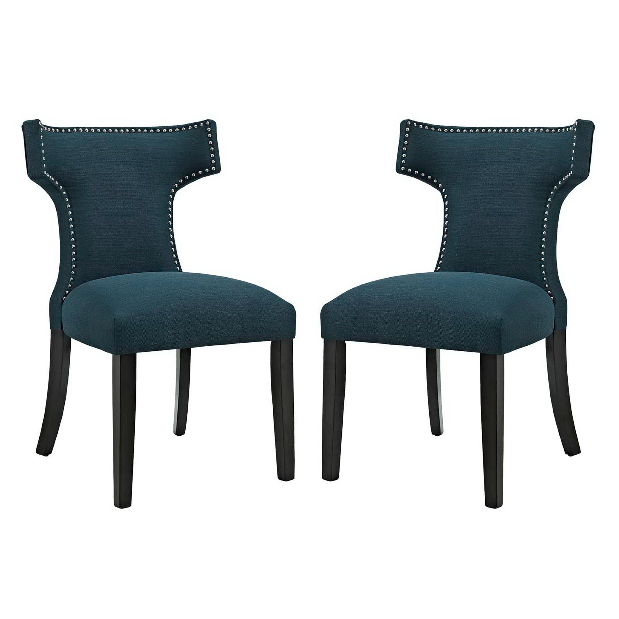 Curve Fabric Dining Side Chair Set of 2, Azure