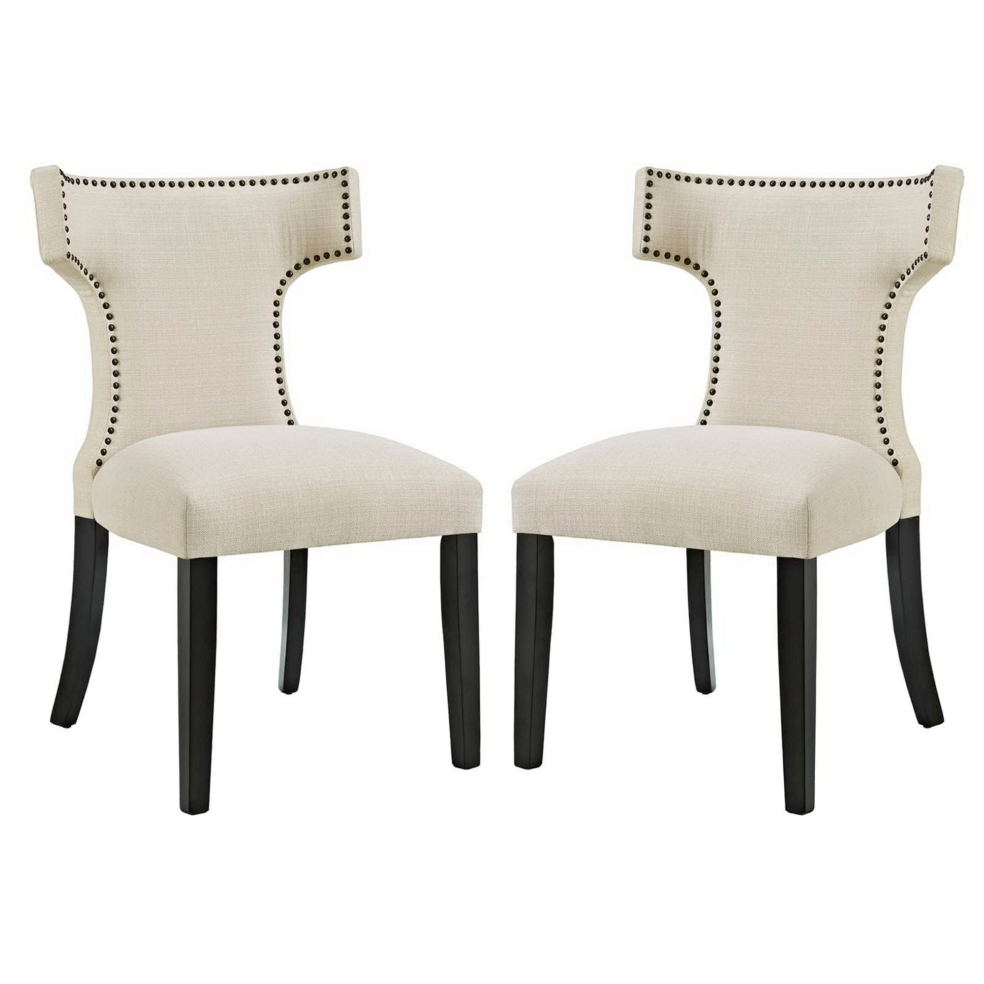 Curve Fabric Dining Side Chair Set of 2, Beige