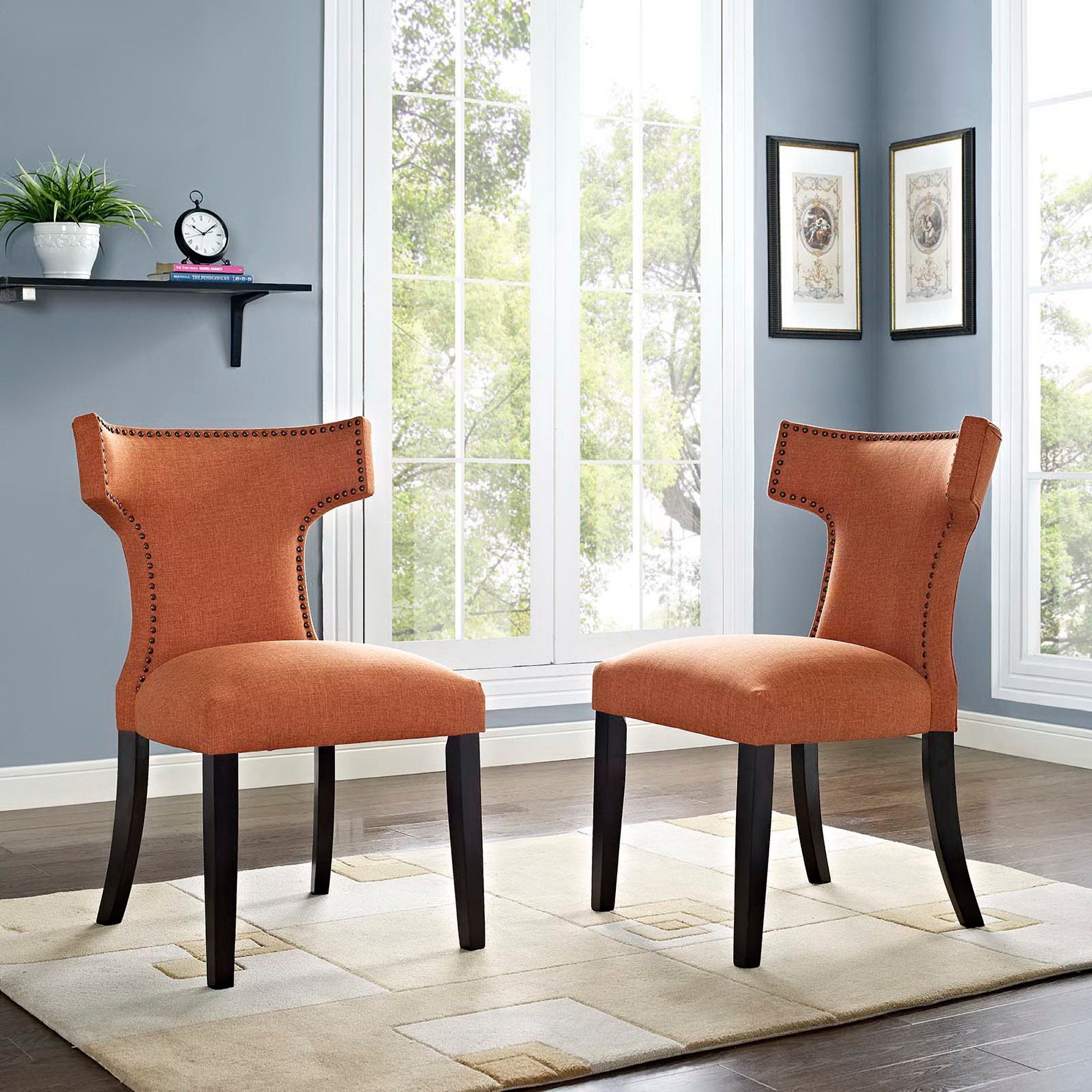 Curve Fabric Dining Side Chair Set of 2, Orange