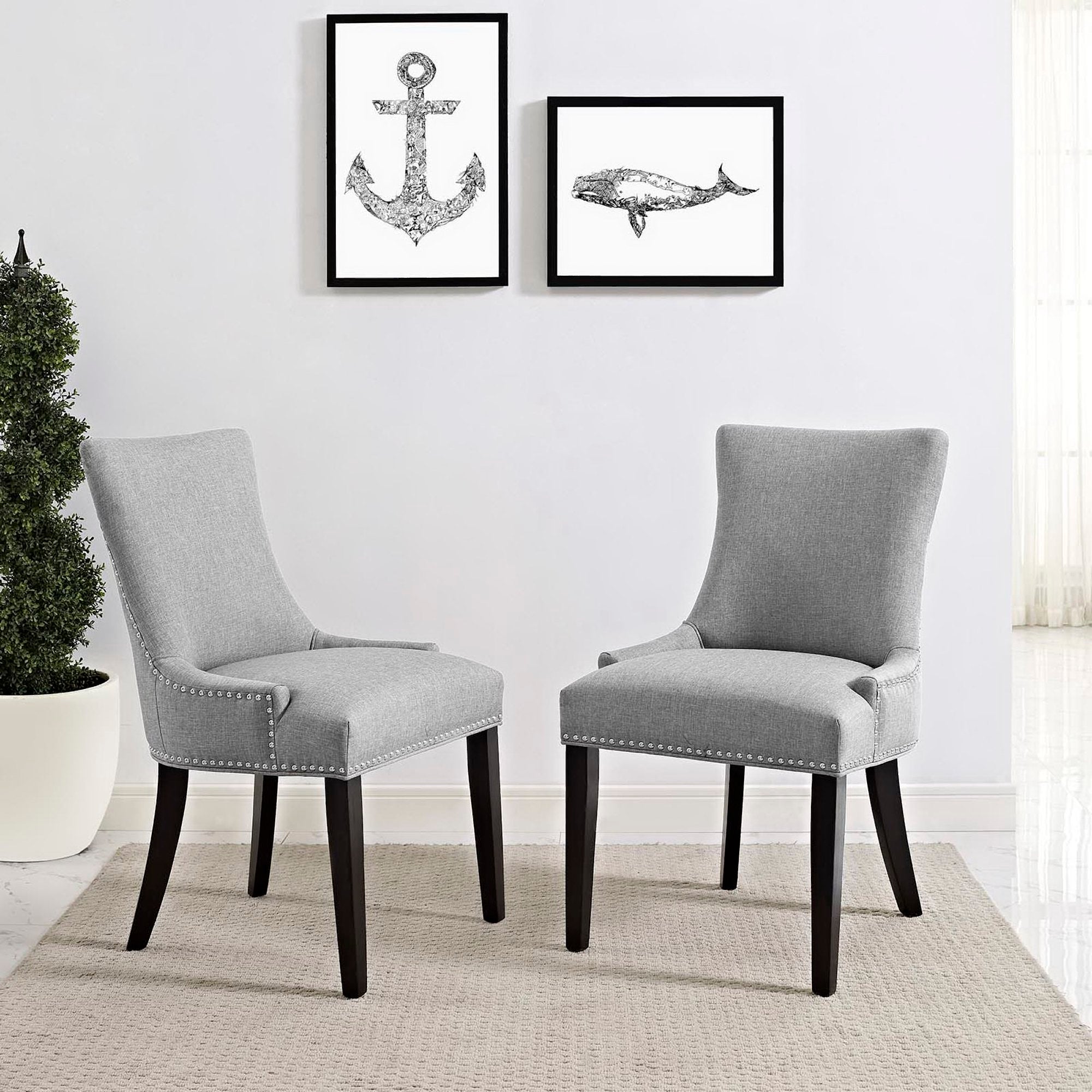 Marquis Fabric Dining Side Chair Set of 2, Light Gray