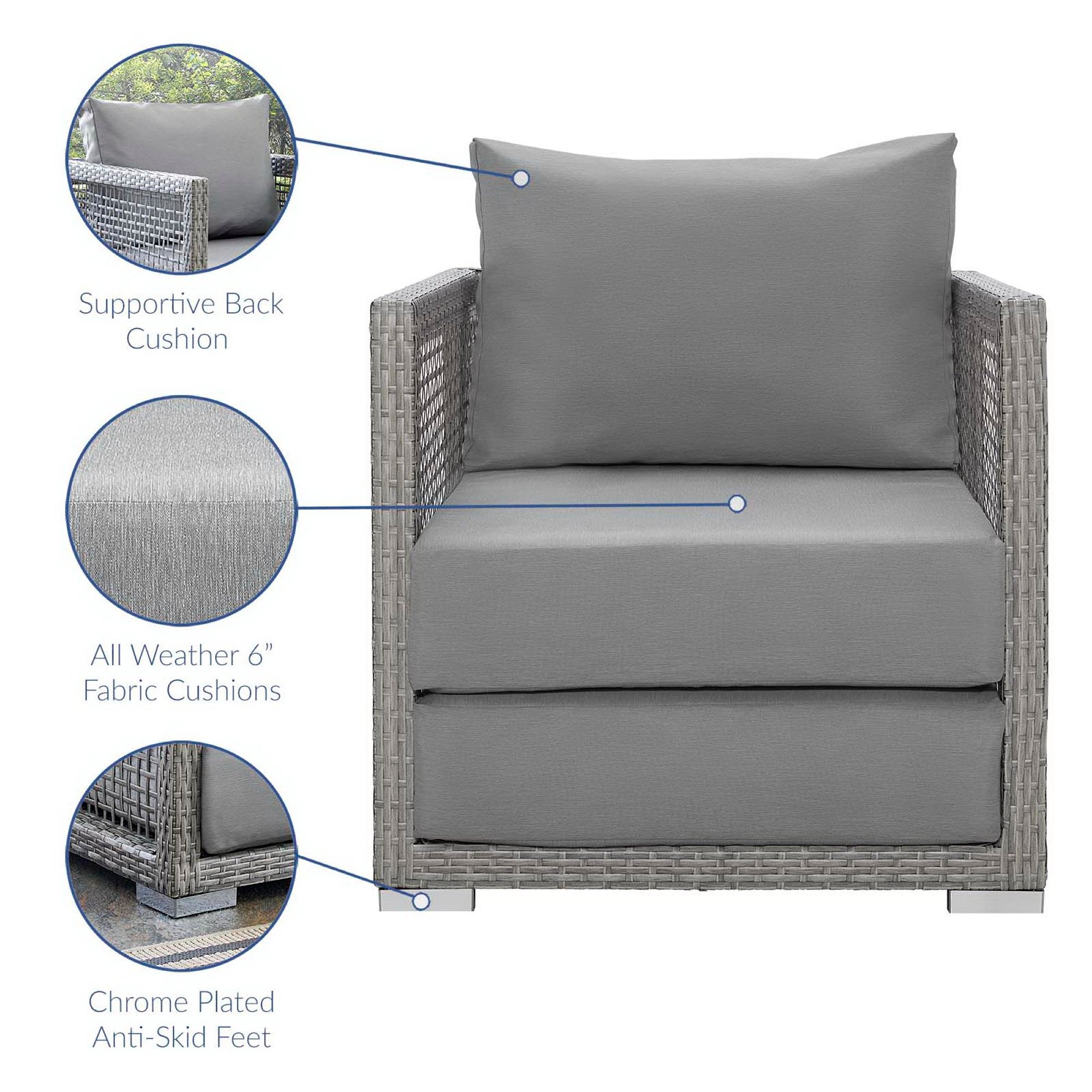 Aura Rattan Outdoor Patio Armchair, Gray Gray