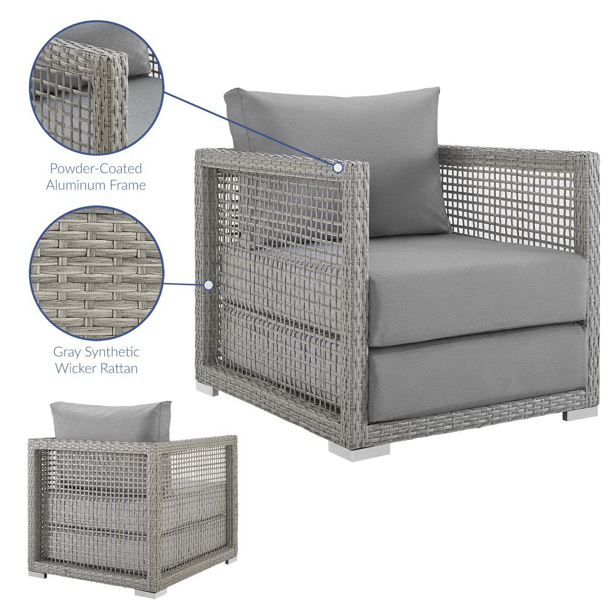 Aura Rattan Outdoor Patio Armchair, Gray Gray