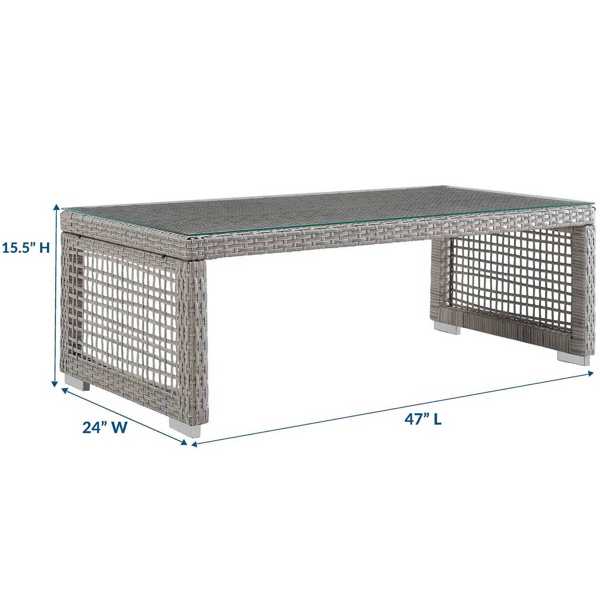 Aura Rattan Outdoor Patio Coffee Table, Gray