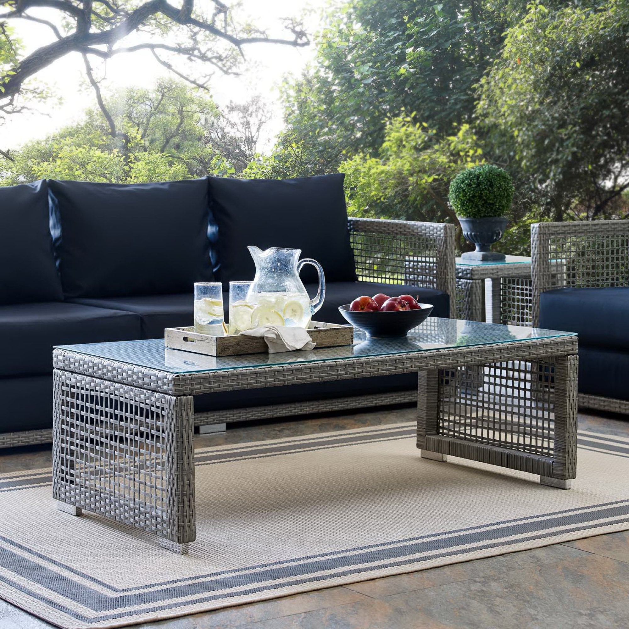 Aura Rattan Outdoor Patio Coffee Table, Gray