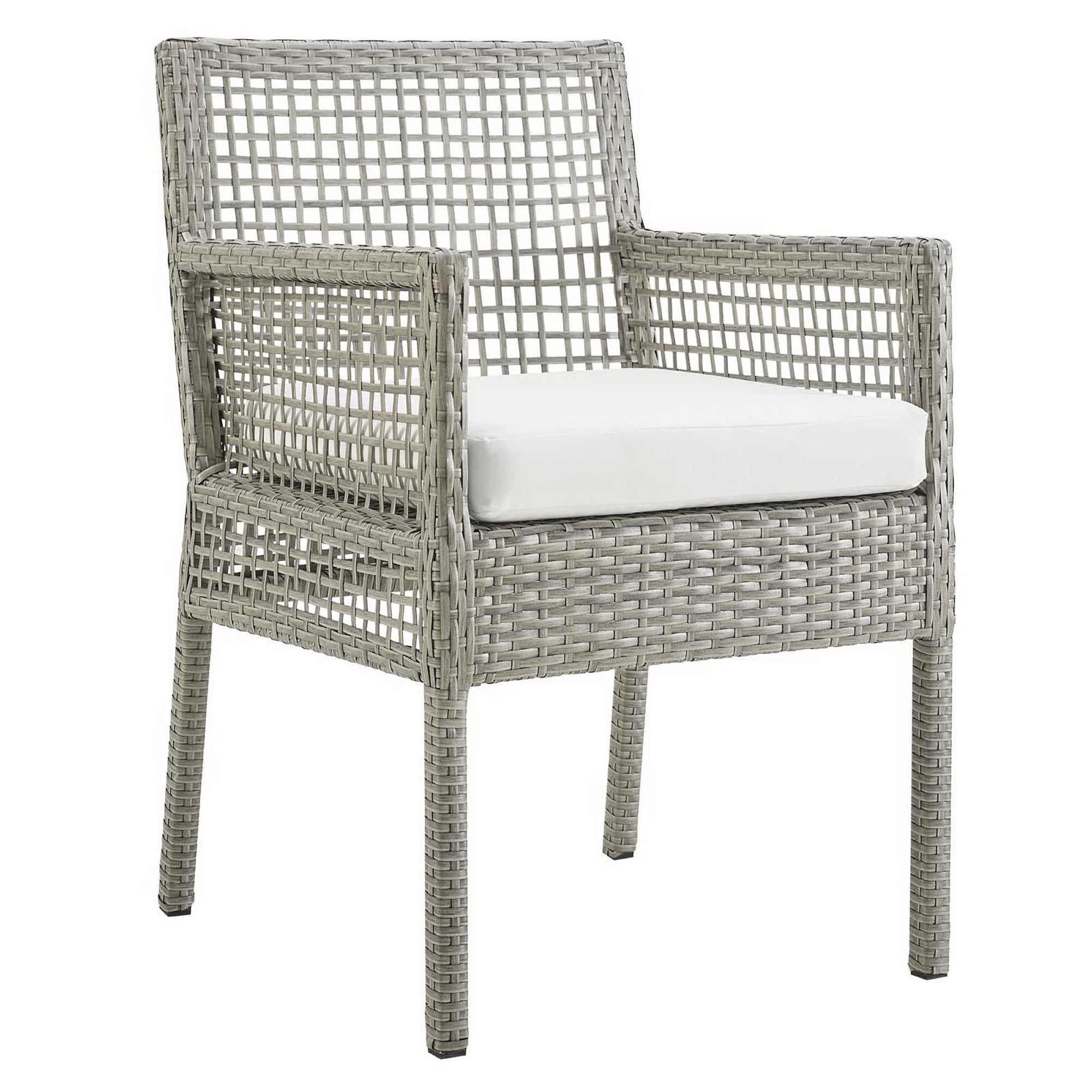 Aura Outdoor Patio Wicker Rattan Dining Armchair, Gray White