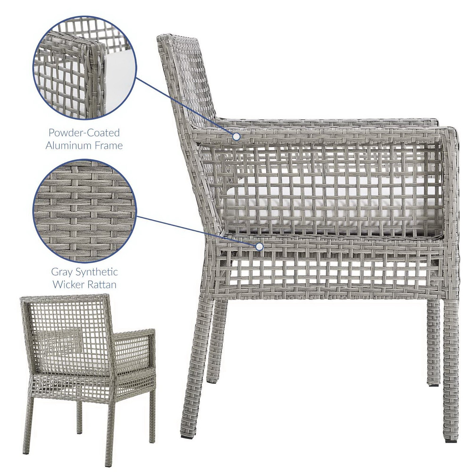 Aura Outdoor Patio Wicker Rattan Dining Armchair, Gray White