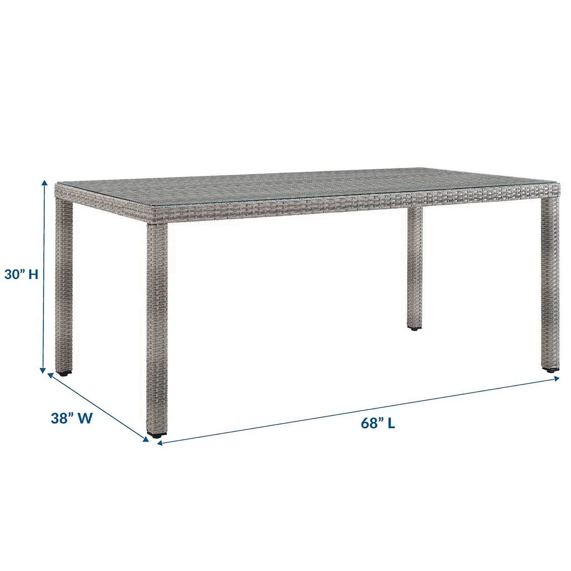 Aura 68" Outdoor Patio Wicker Rattan Dining Table, Gray