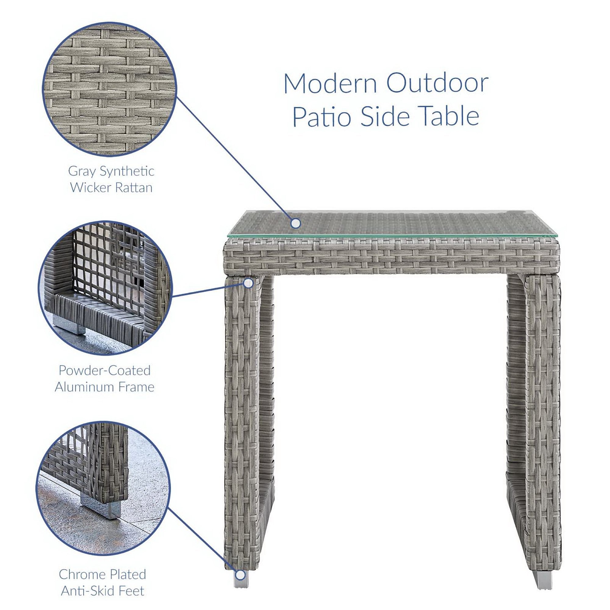 Aura Outdoor Patio Wicker Rattan Side Table, Gray