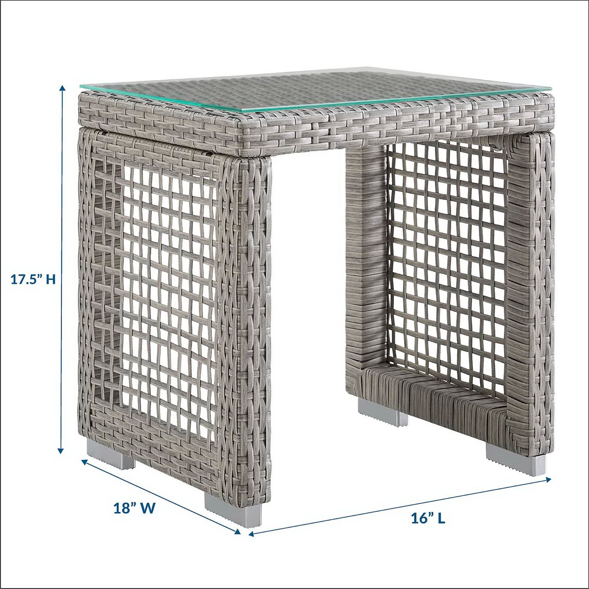 Aura Outdoor Patio Wicker Rattan Side Table, Gray