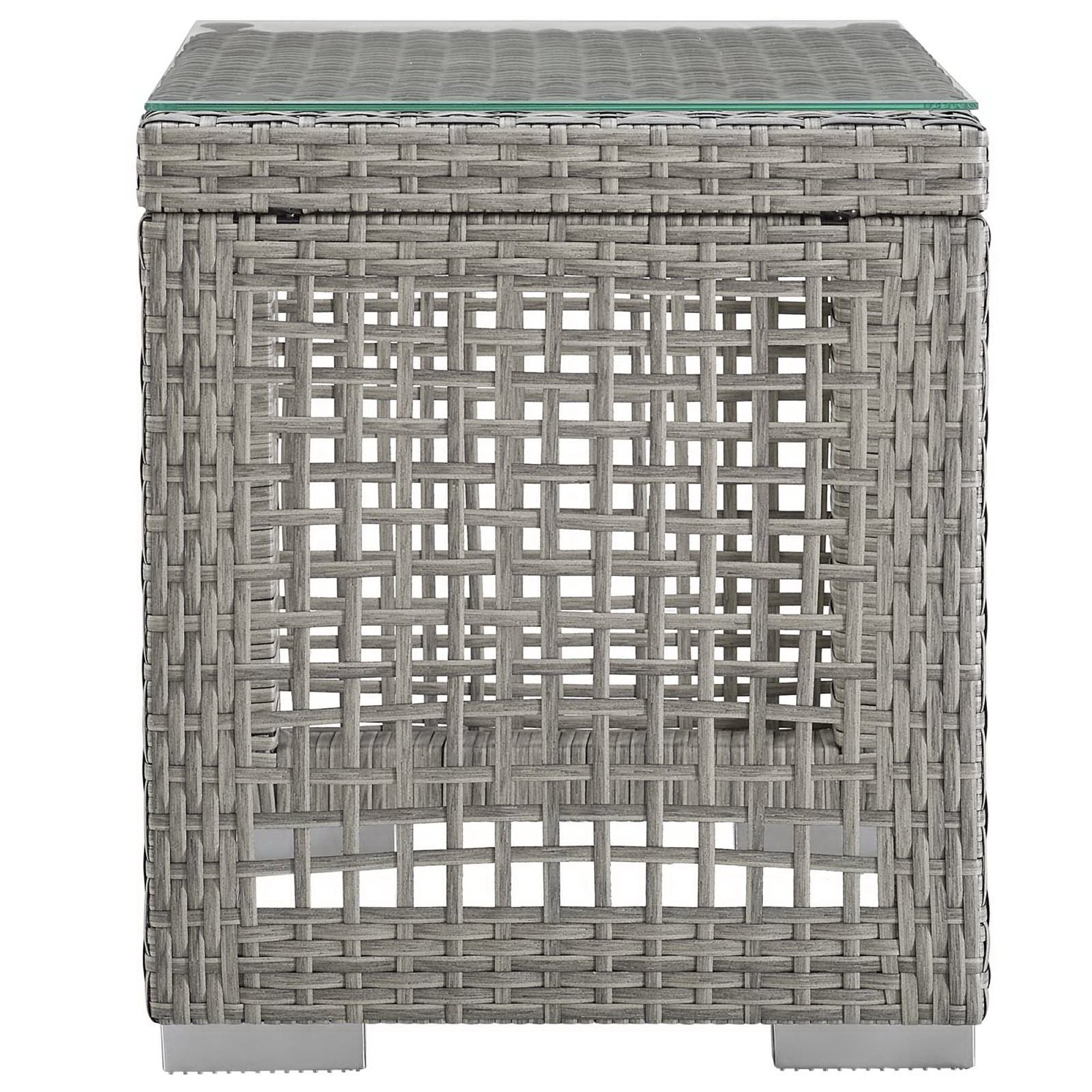 Aura Outdoor Patio Wicker Rattan Side Table, Gray