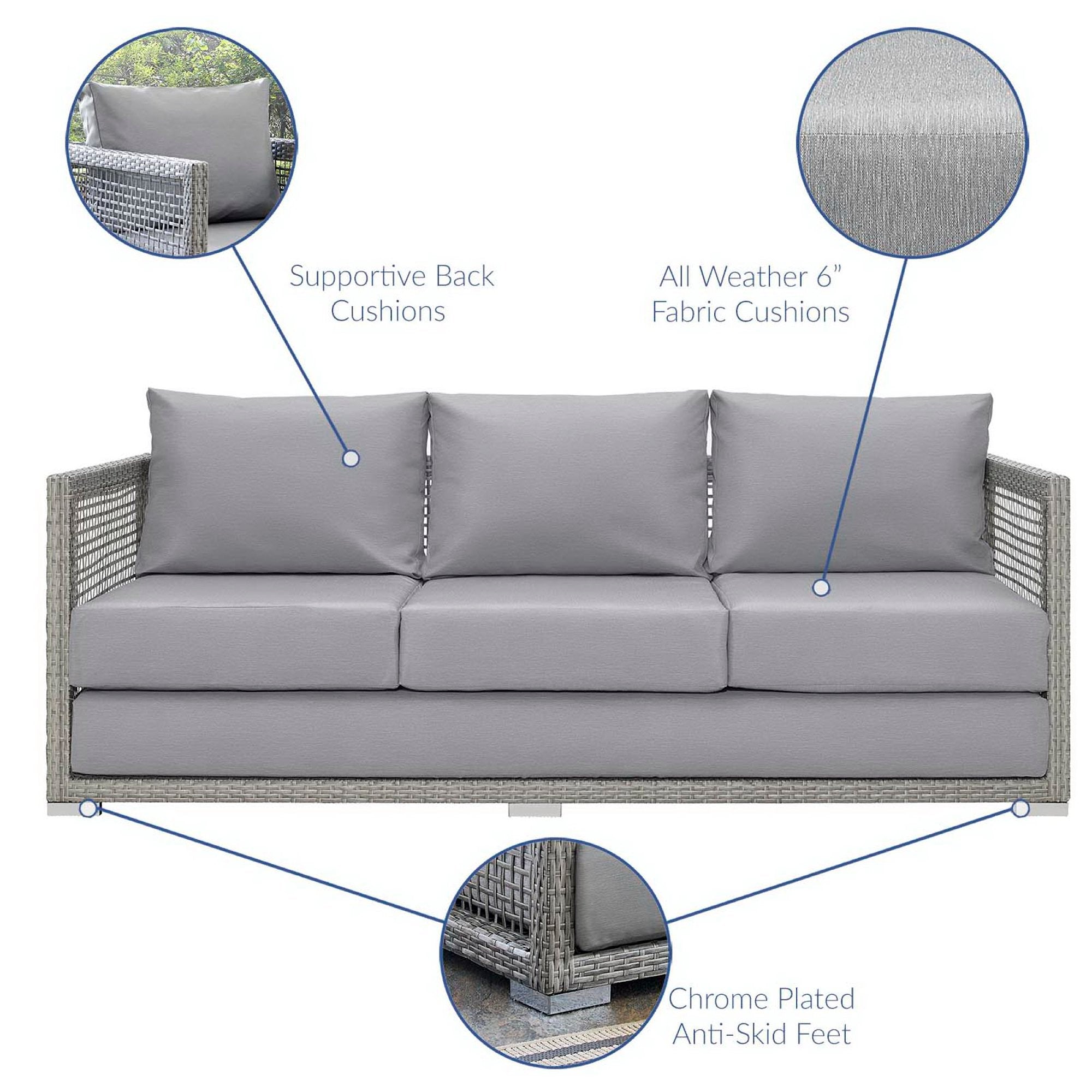 Aura Outdoor Patio Wicker Rattan Sofa, Gray Gray