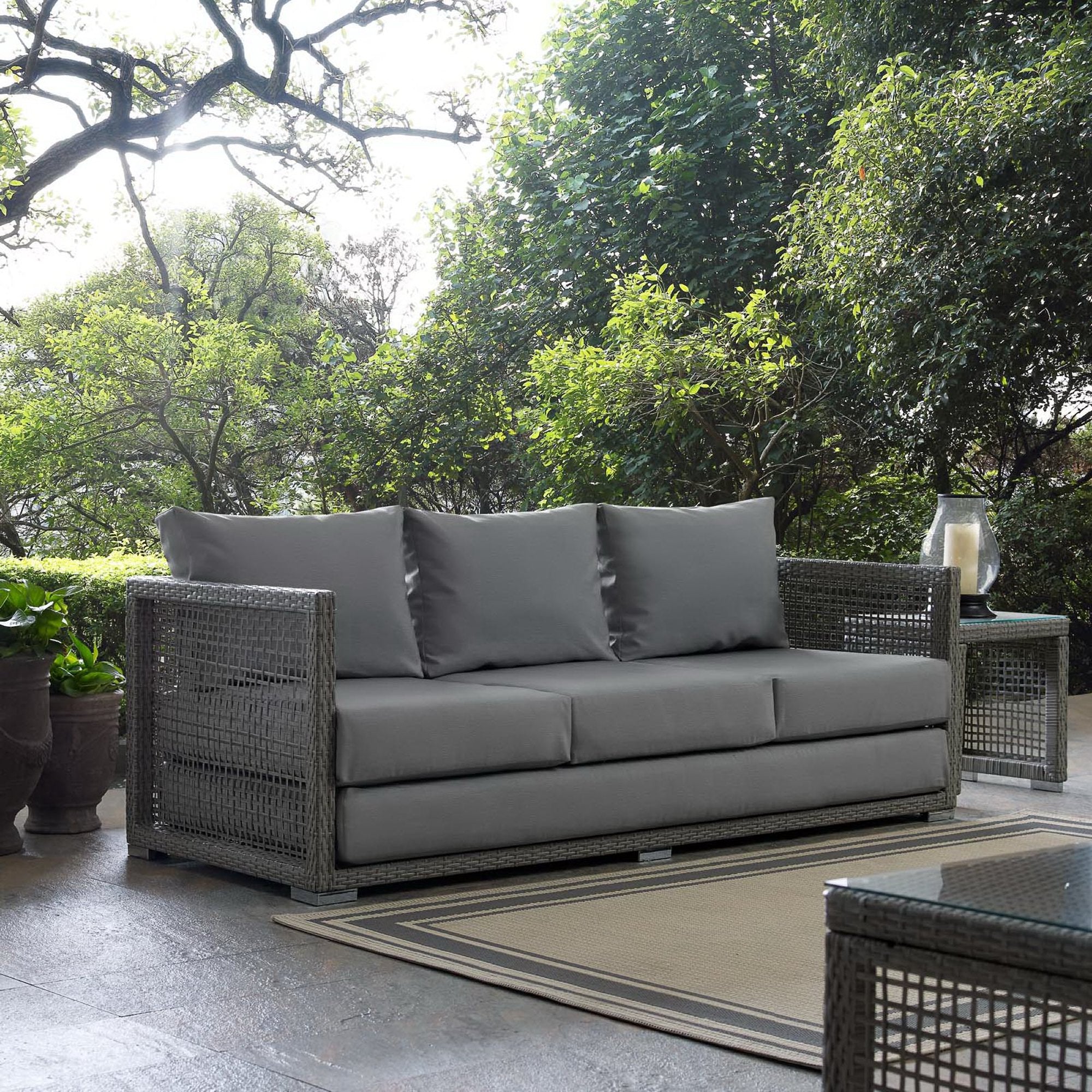 Aura Outdoor Patio Wicker Rattan Sofa, Gray Gray