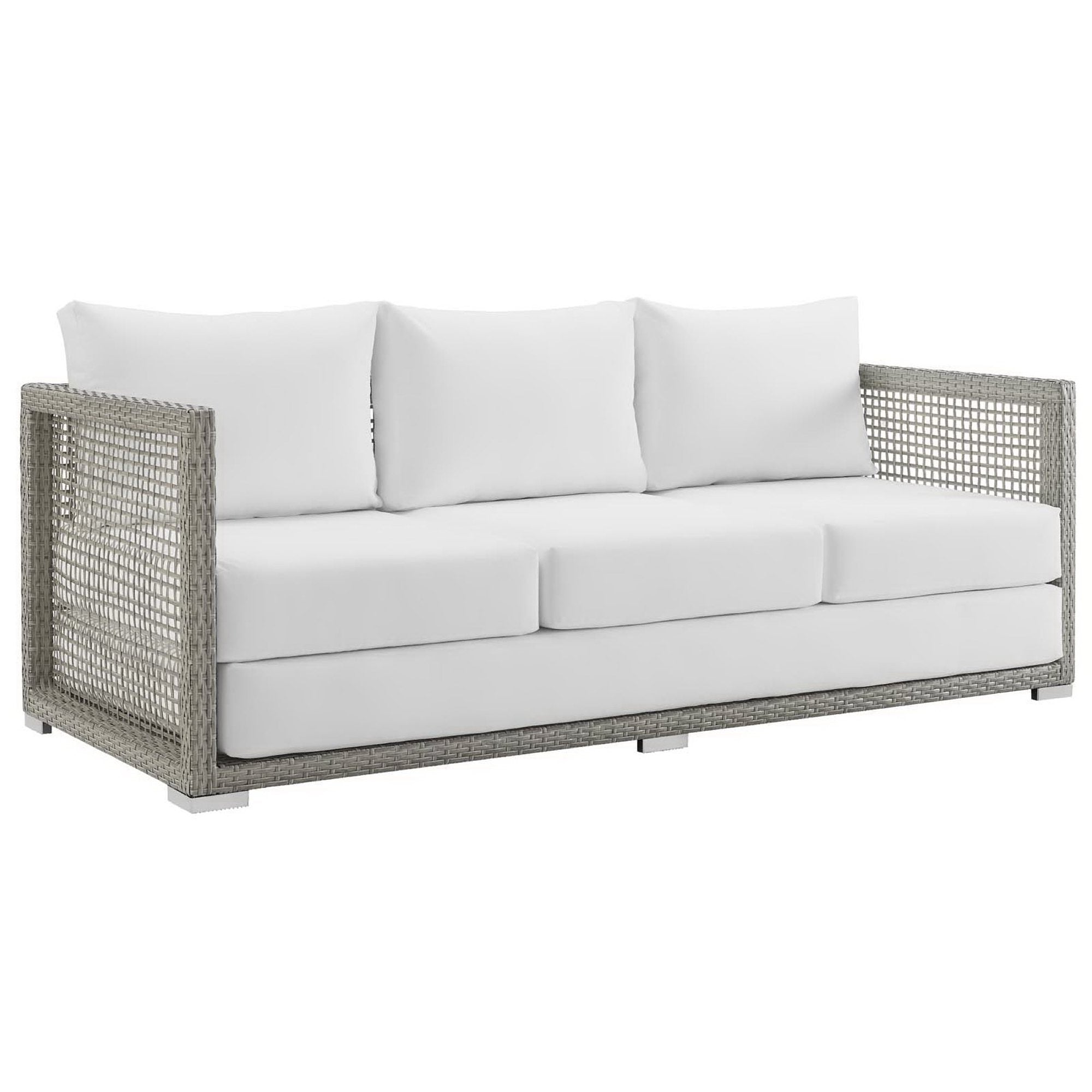Aura Outdoor Patio Wicker Rattan Sofa, Gray White