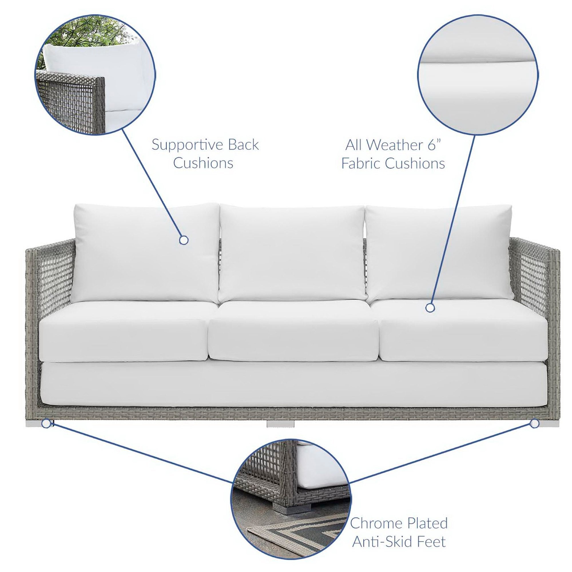 Aura Outdoor Patio Wicker Rattan Sofa, Gray White
