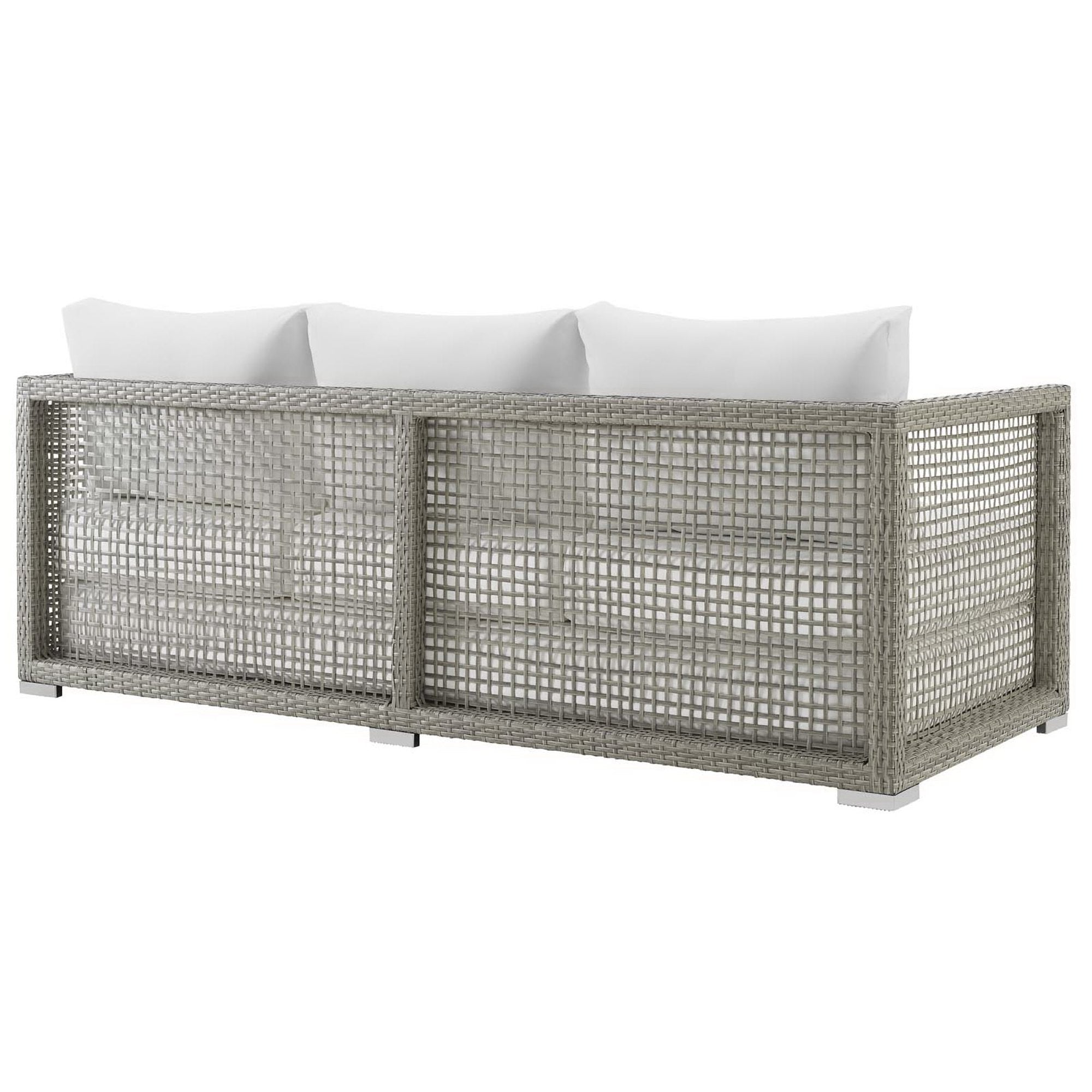 Aura Outdoor Patio Wicker Rattan Sofa, Gray White
