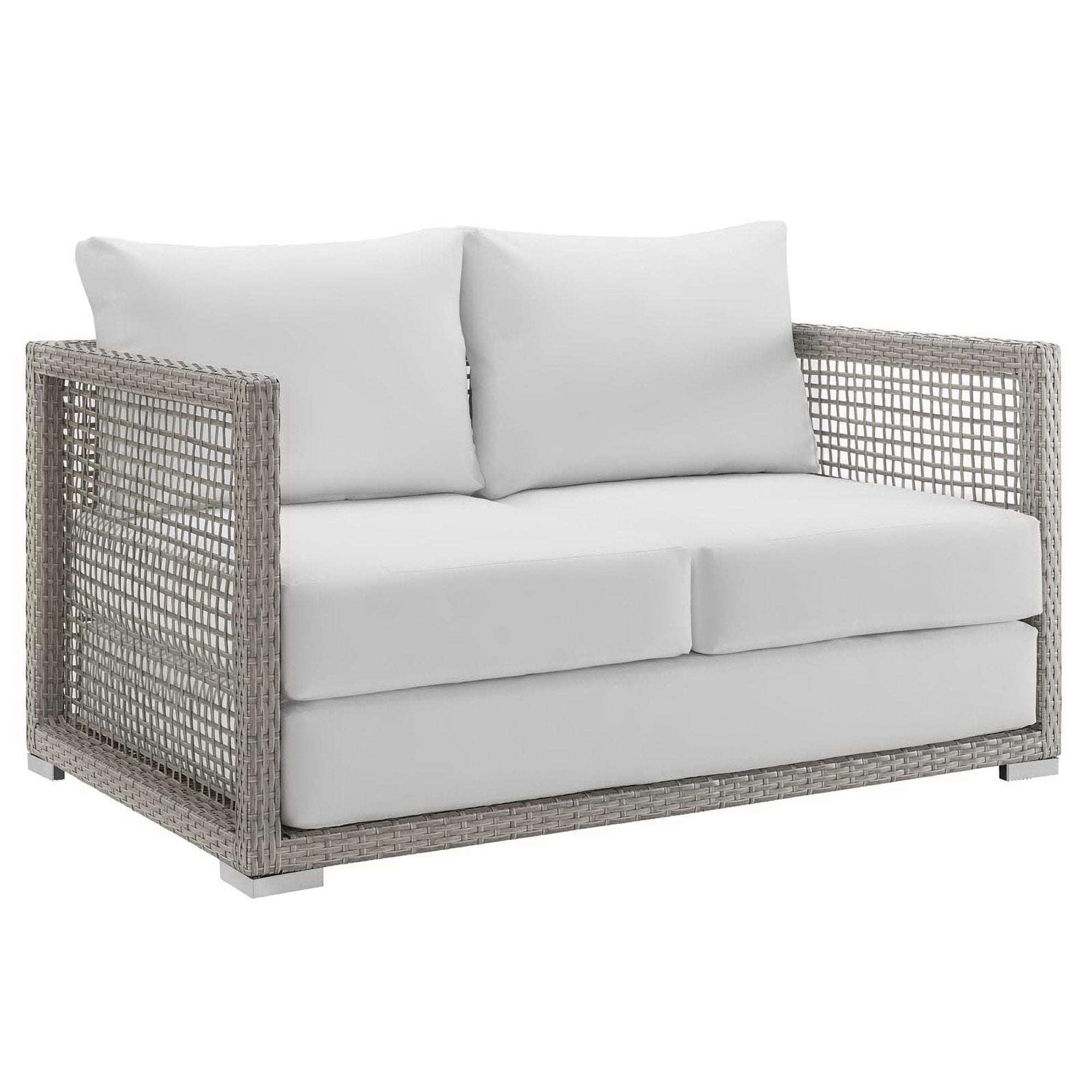 Aura Outdoor Patio Wicker Rattan Loveseat, Gray White