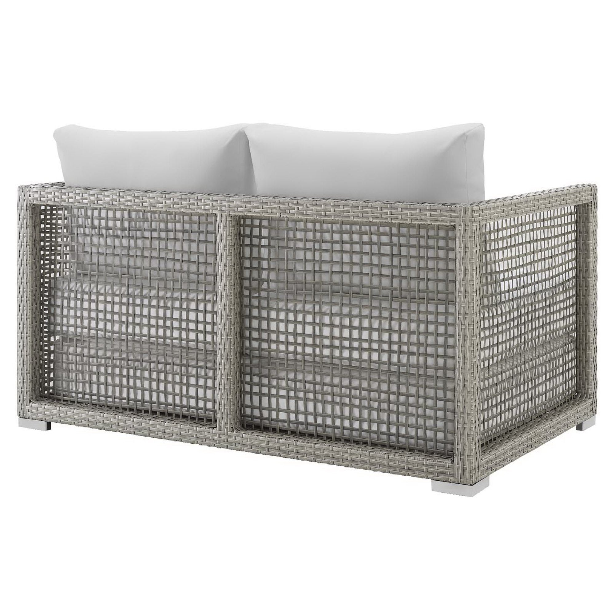Aura Outdoor Patio Wicker Rattan Loveseat, Gray White
