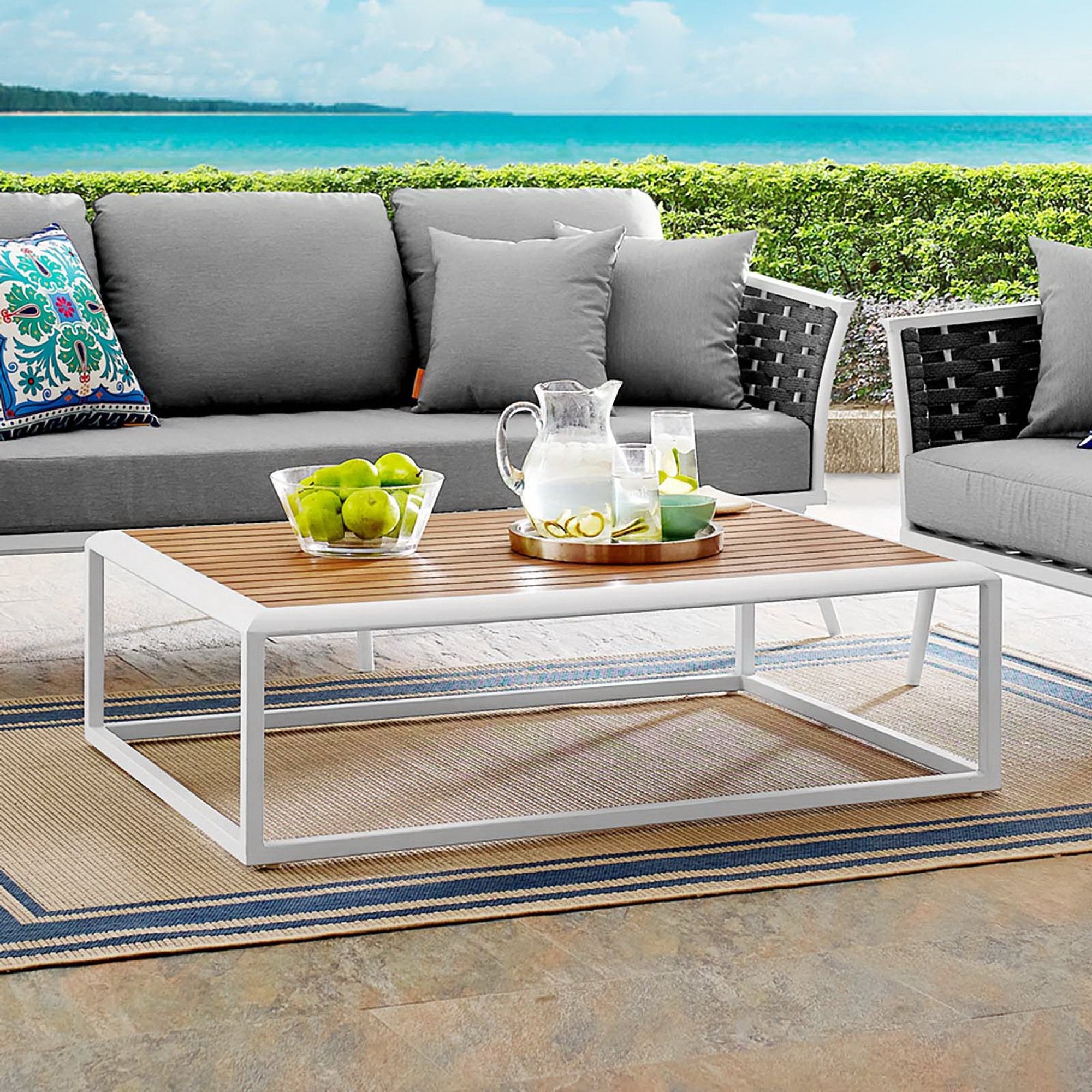 Stance Outdoor Patio Aluminum Coffee Table, White Natural
