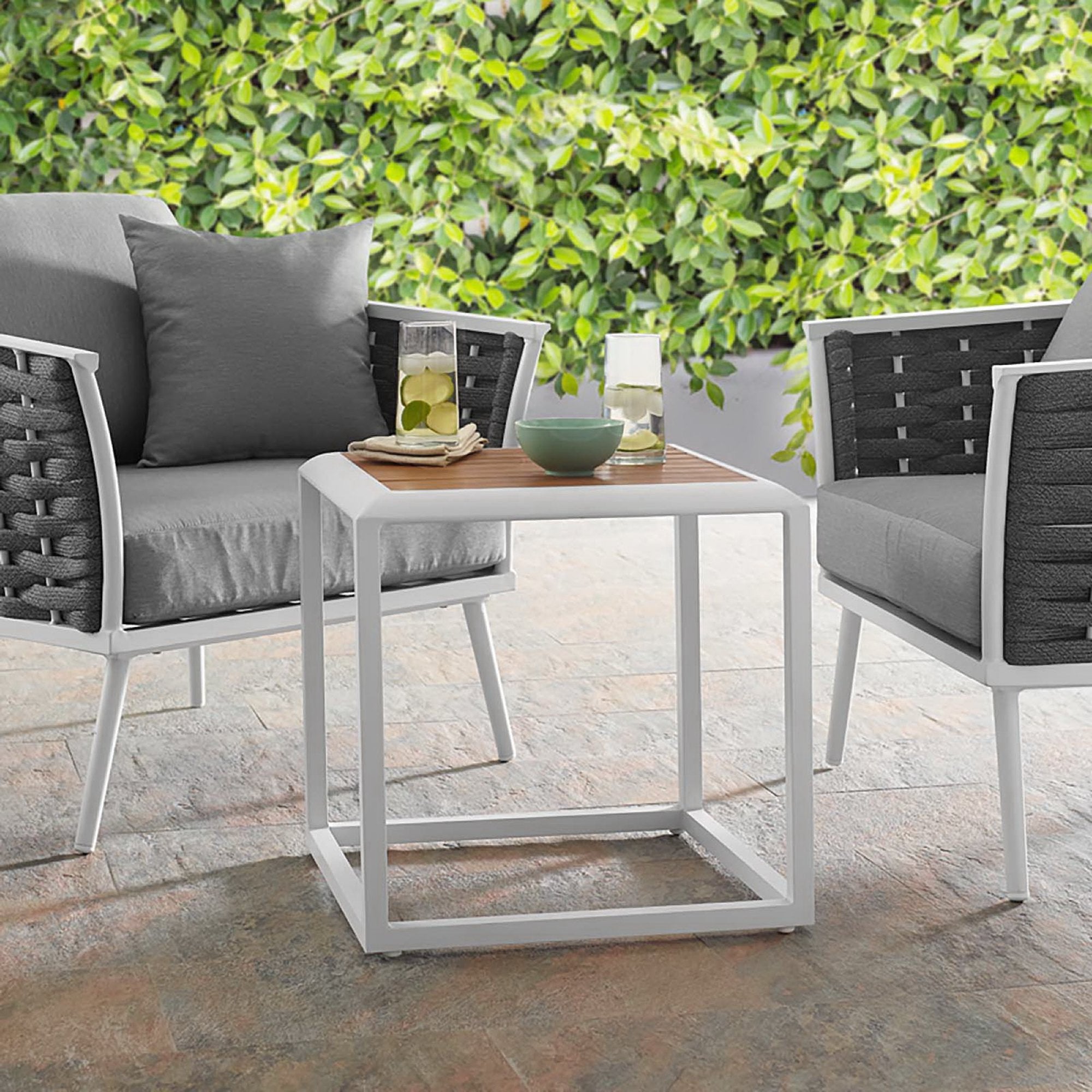 Stance Outdoor Patio Aluminum Side Table, White Natural