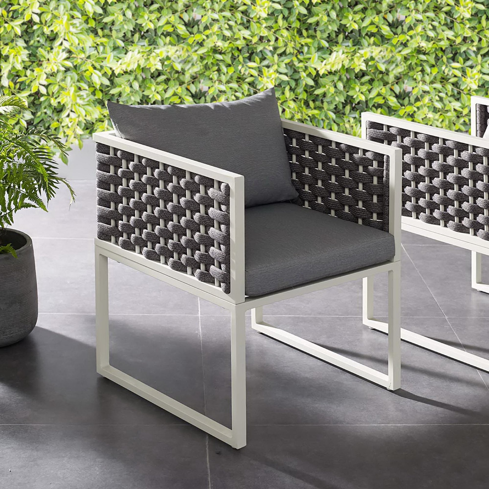 Stance Outdoor Patio Aluminum Dining Armchair, White Gray