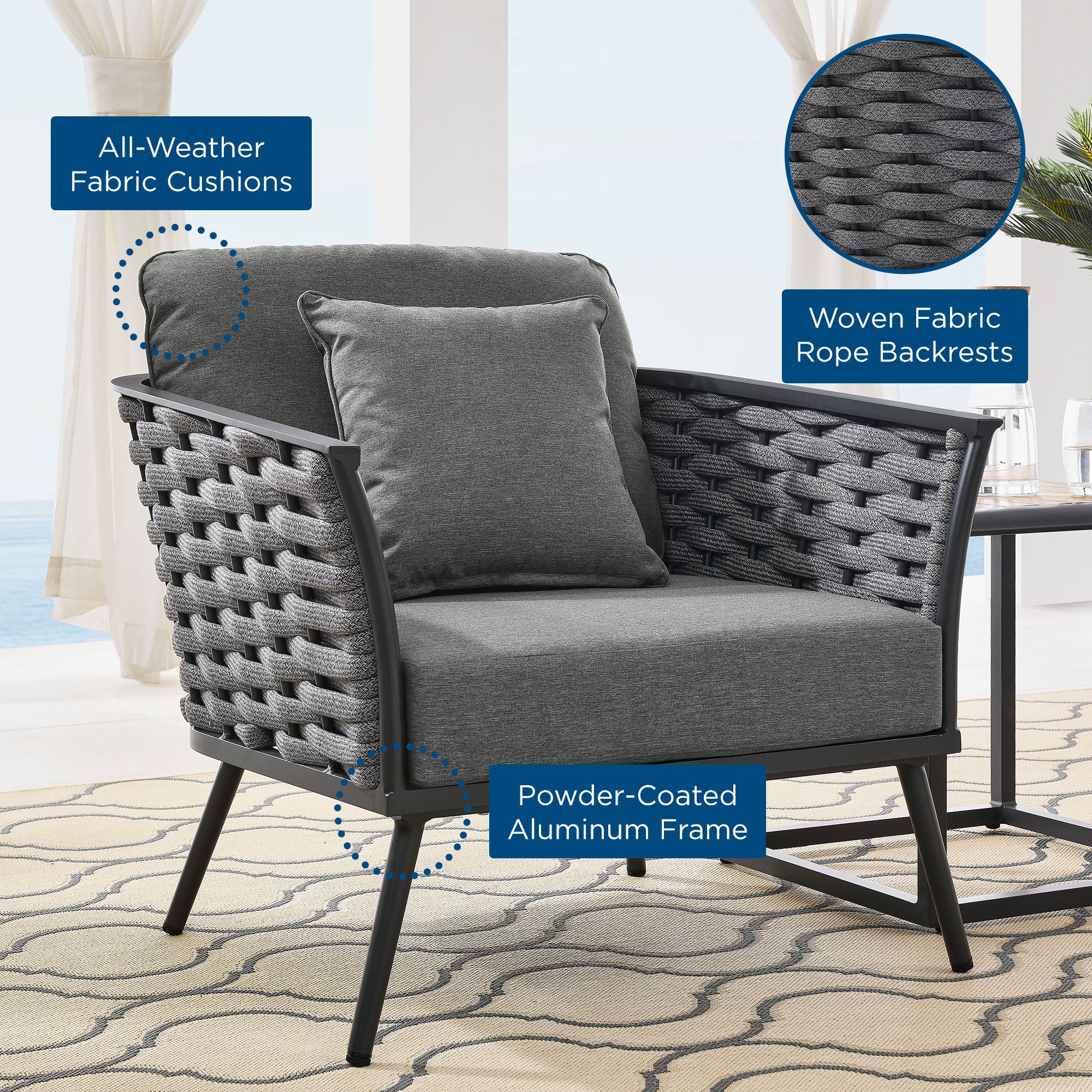 Stance Outdoor Patio Aluminum Armchair, Gray Charcoal