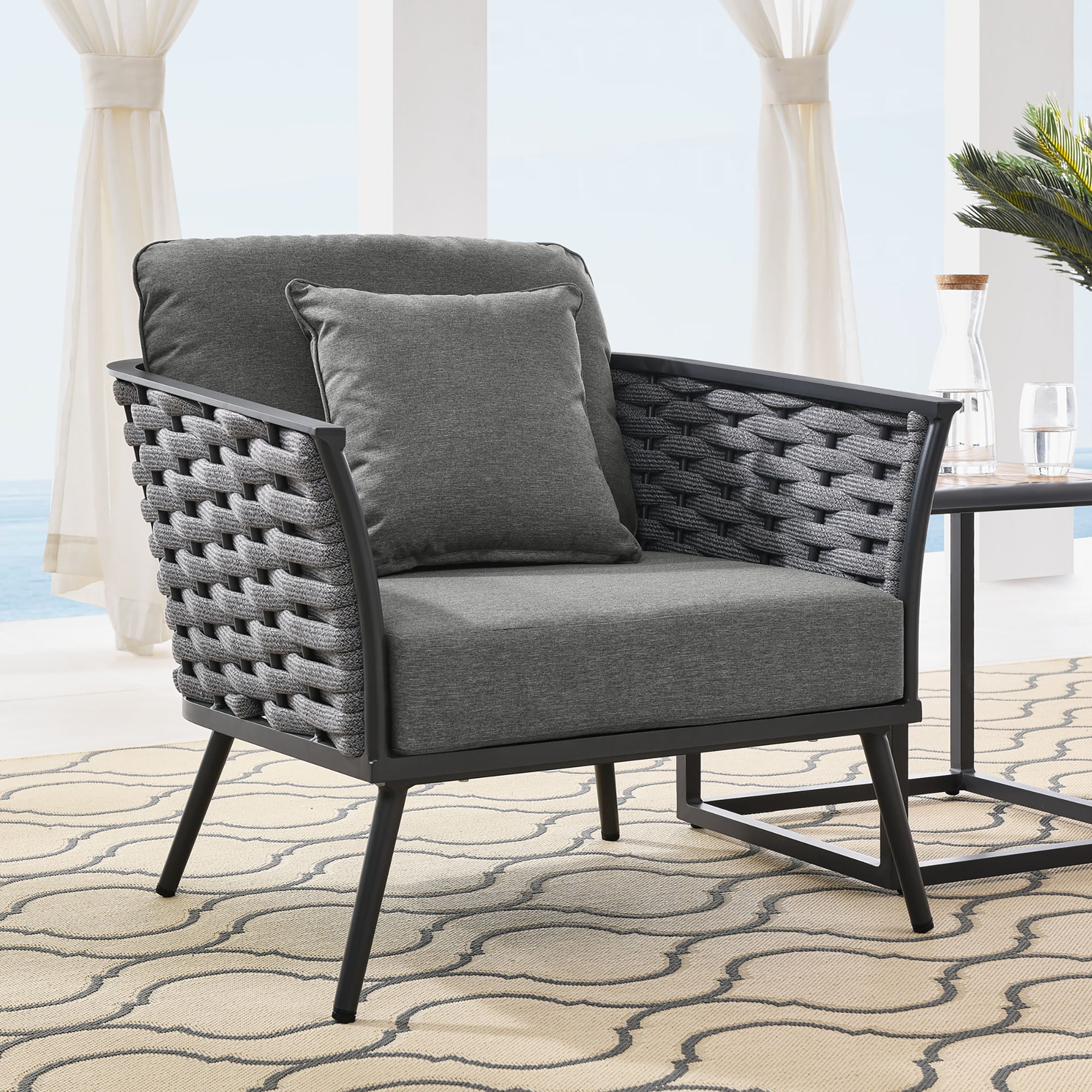 Stance Outdoor Patio Aluminum Armchair, Gray Charcoal