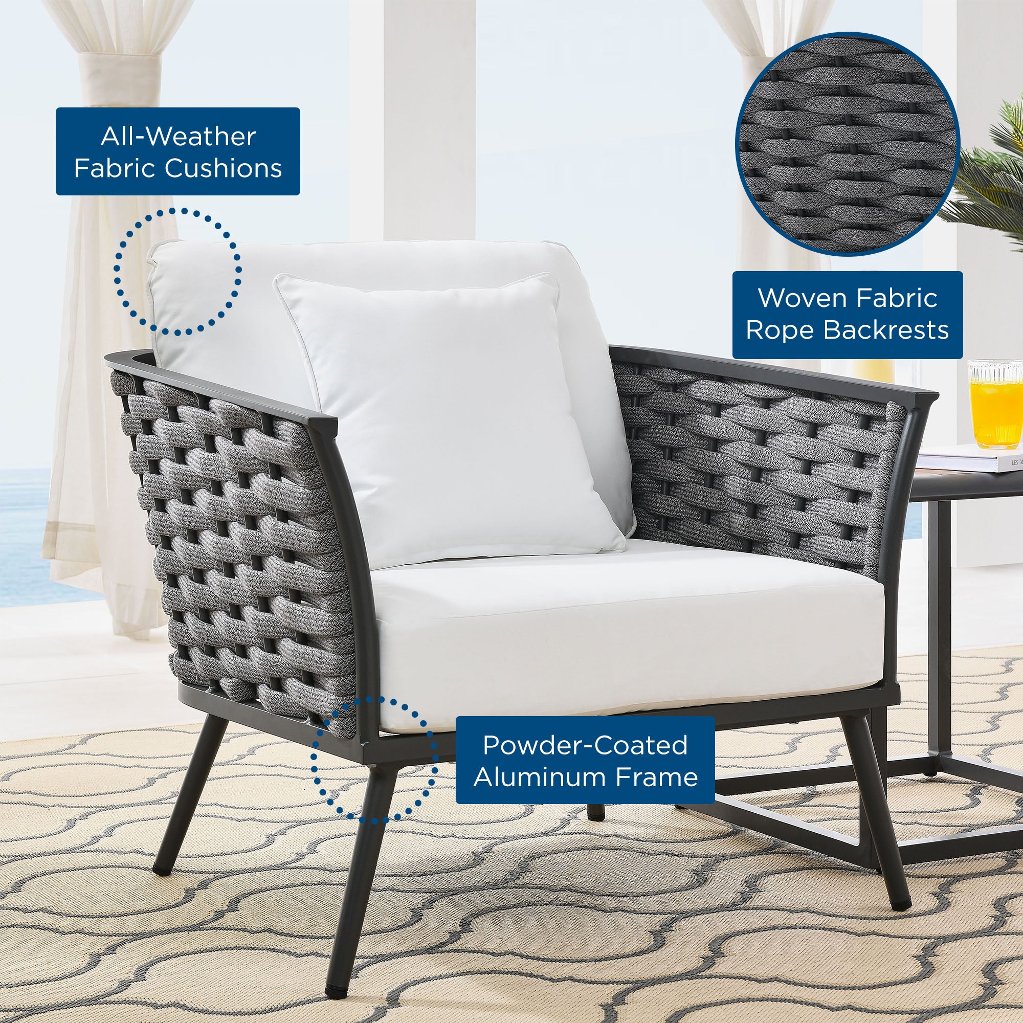 Stance Outdoor Patio Aluminum Armchair, Gray White