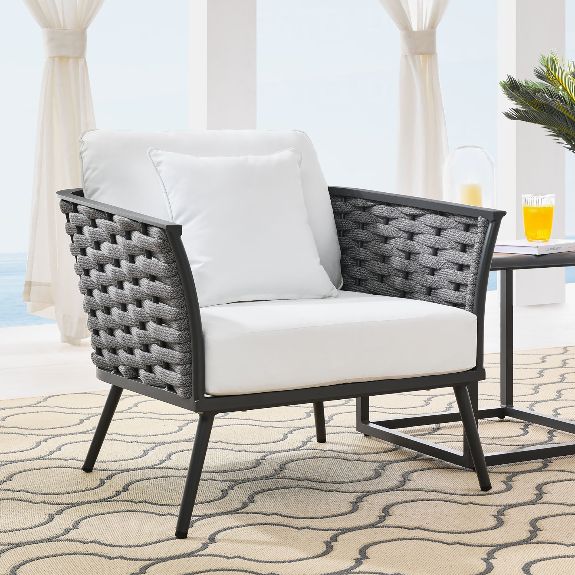 Stance Outdoor Patio Aluminum Armchair, Gray White