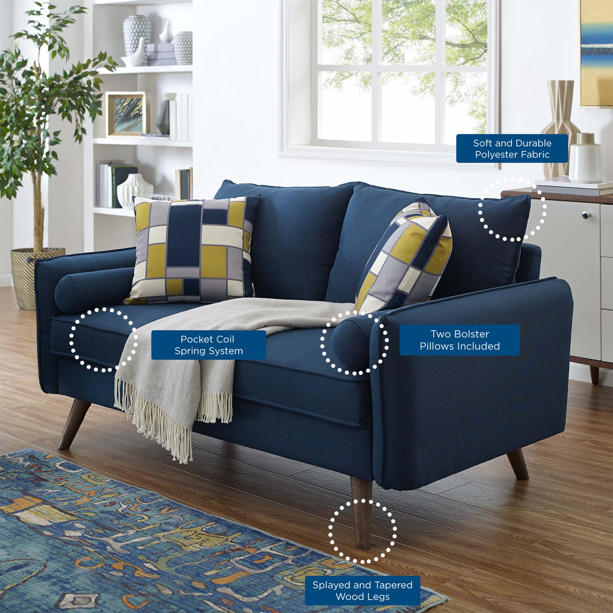 Revive Upholstered Fabric Loveseat, Azure