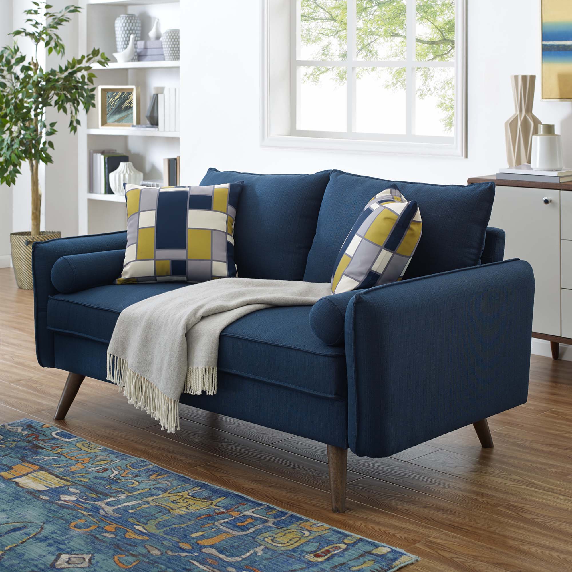 Revive Upholstered Fabric Loveseat, Azure