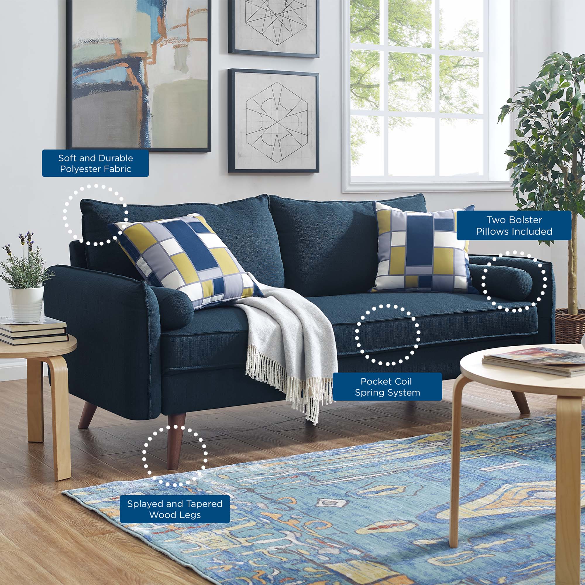 Revive Upholstered Fabric Sofa, Azure