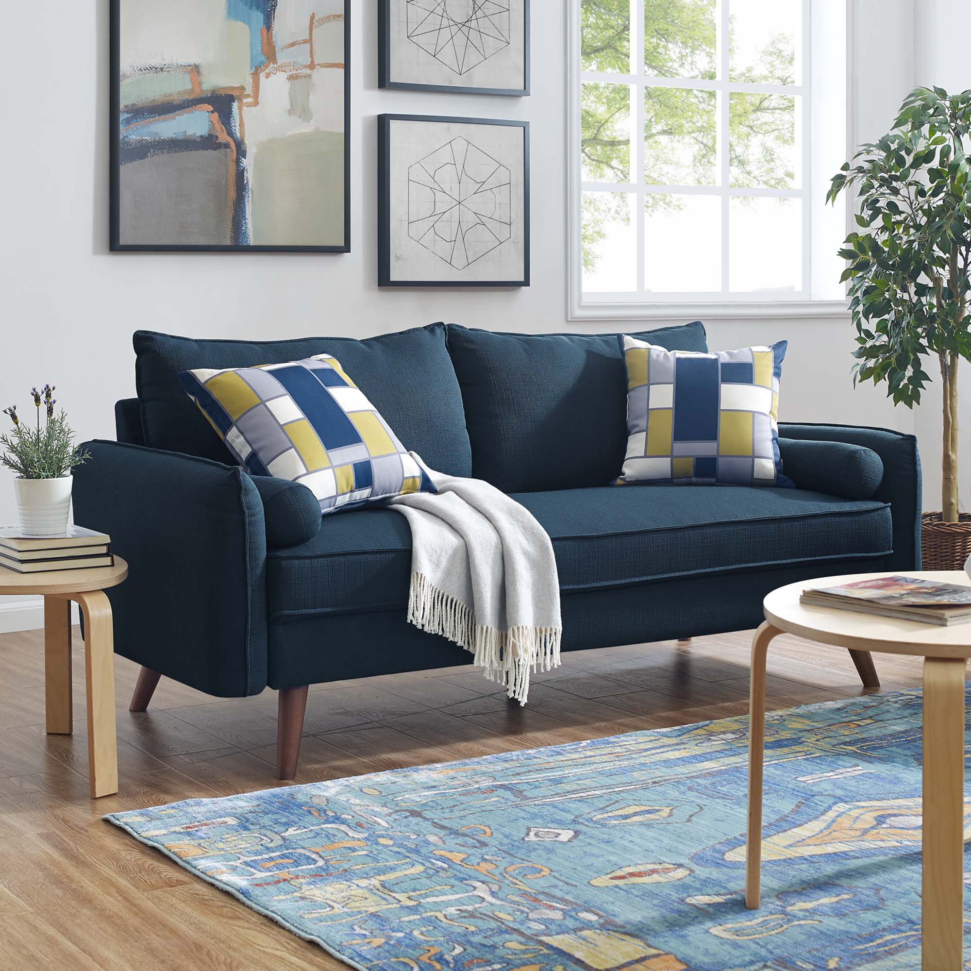 Revive Upholstered Fabric Sofa, Azure