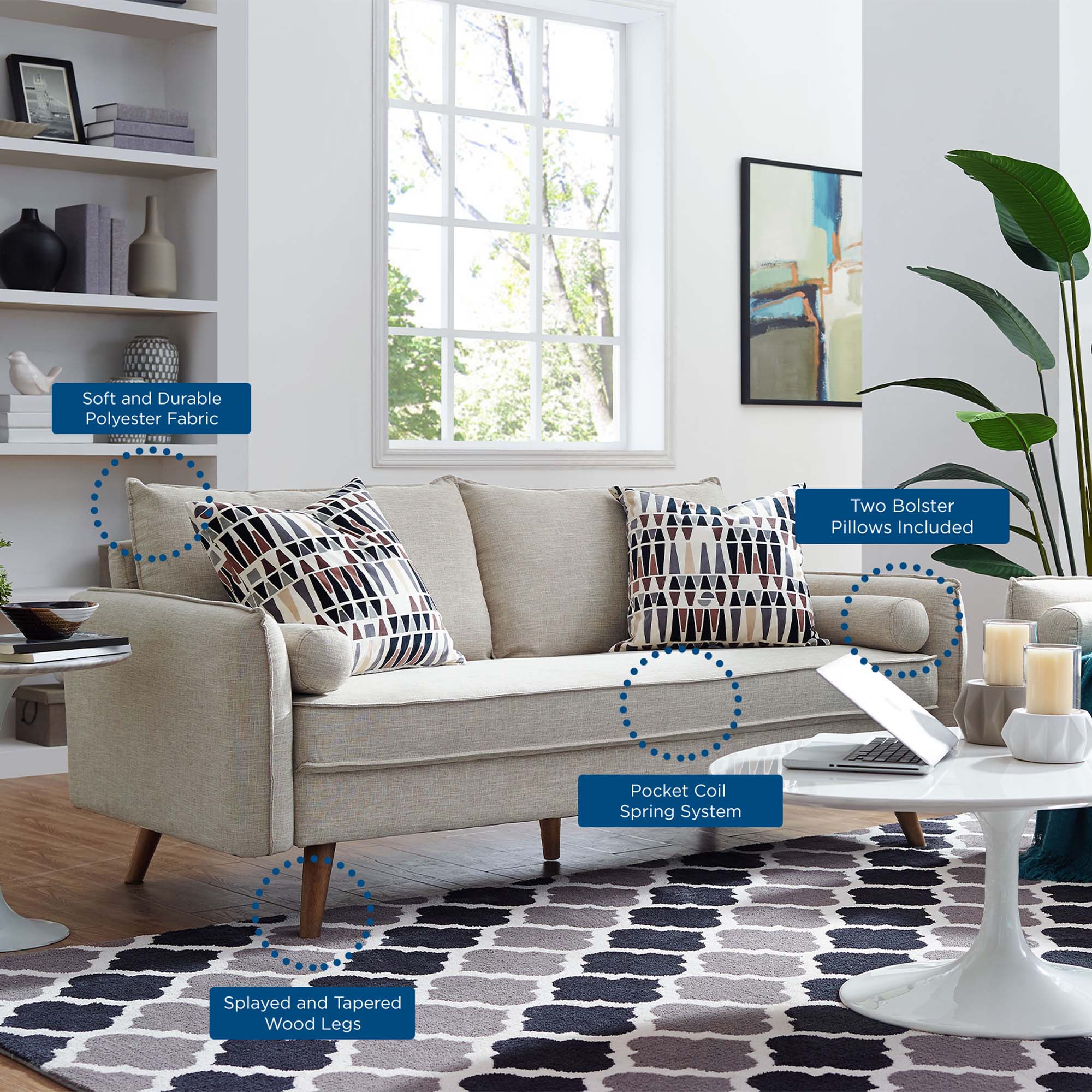 Revive Upholstered Fabric Sofa, Beige