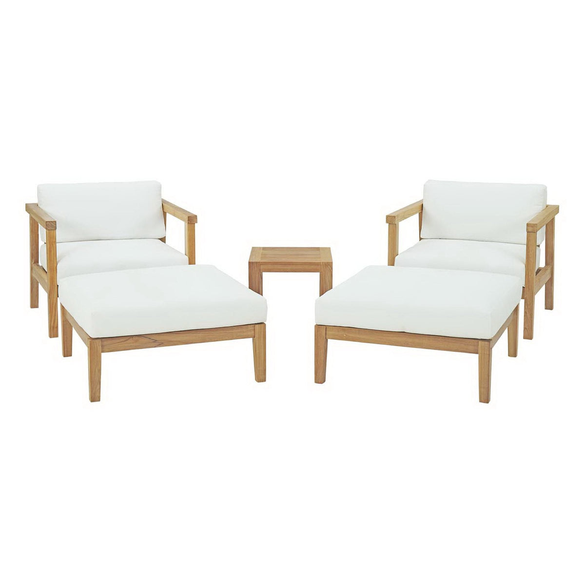 Bayport 5 Piece Outdoor Patio Teak Set, Natural White - Model EEI-3113
