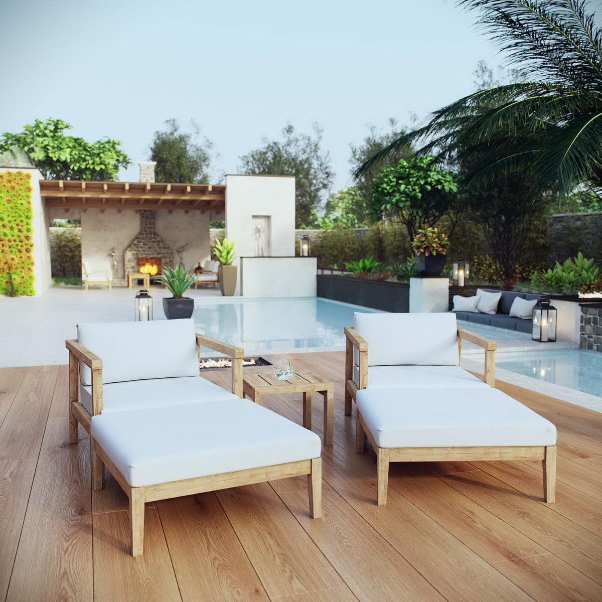 Bayport 5 Piece Outdoor Patio Teak Set, Natural White - Model EEI-3113