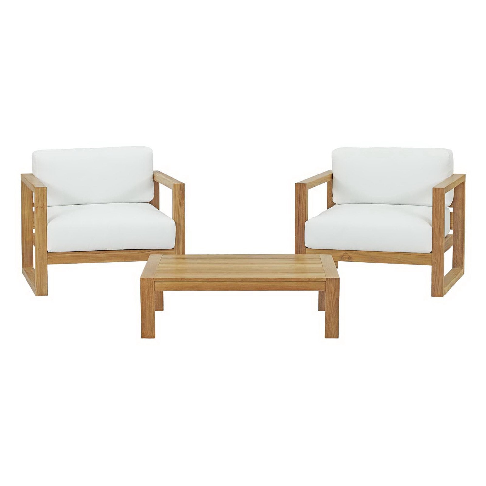 Upland 3 Piece Outdoor Patio Teak Set, Natural White