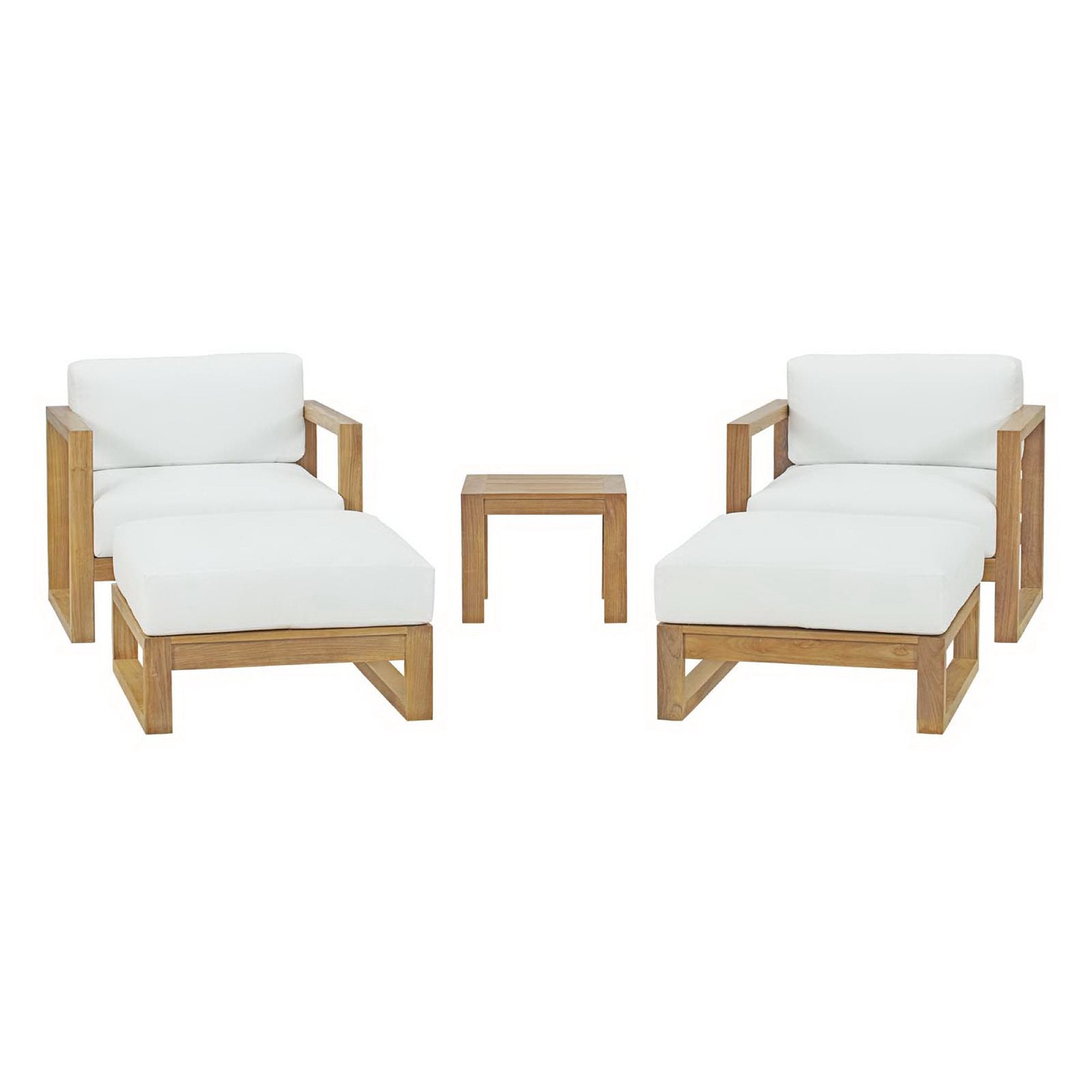 Upland 5 Piece Outdoor Patio Teak Set, Natural White