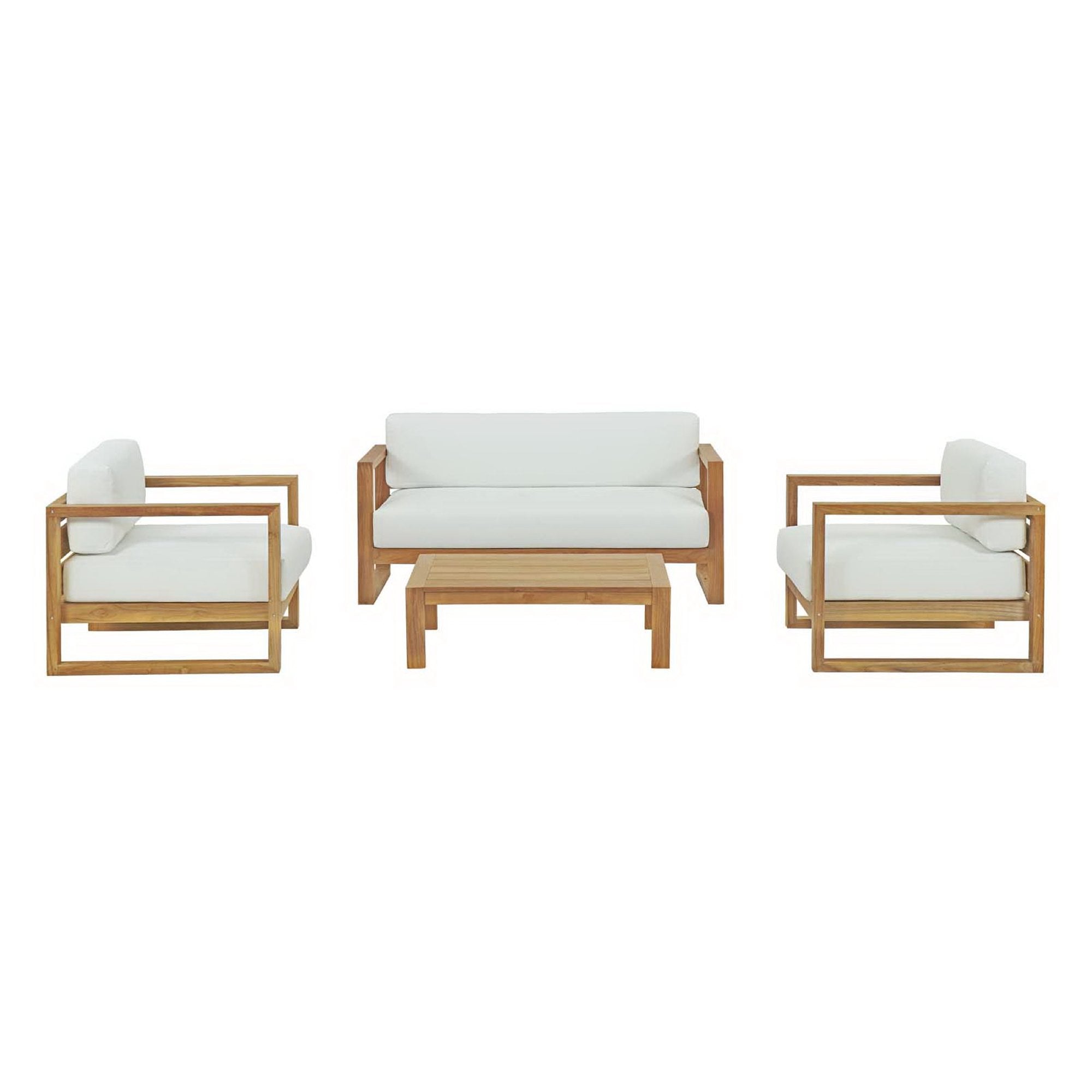 Upland 4 Piece Outdoor Patio Teak Set, Natural White