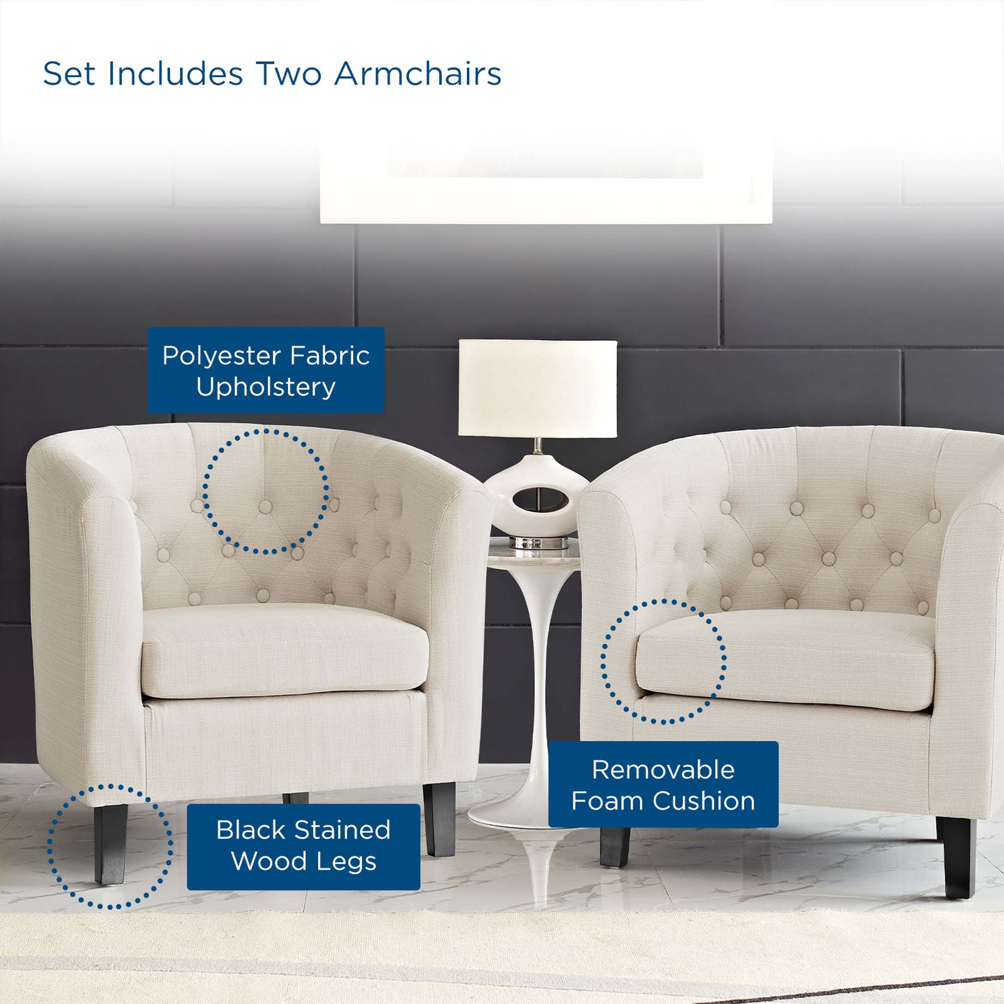 Prospect 2 Piece Upholstered Fabric Armchair Set, Beige