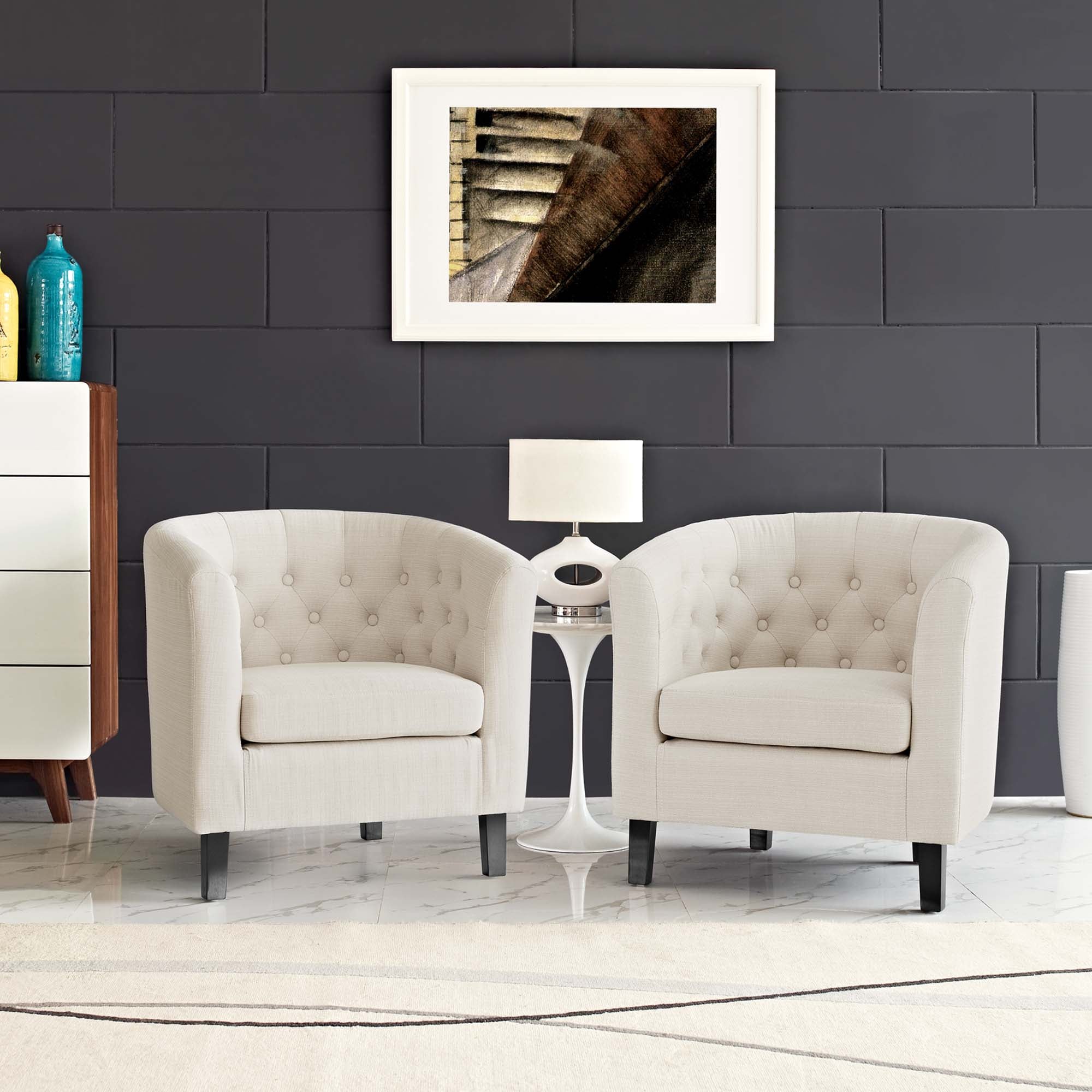 Prospect 2 Piece Upholstered Fabric Armchair Set, Beige