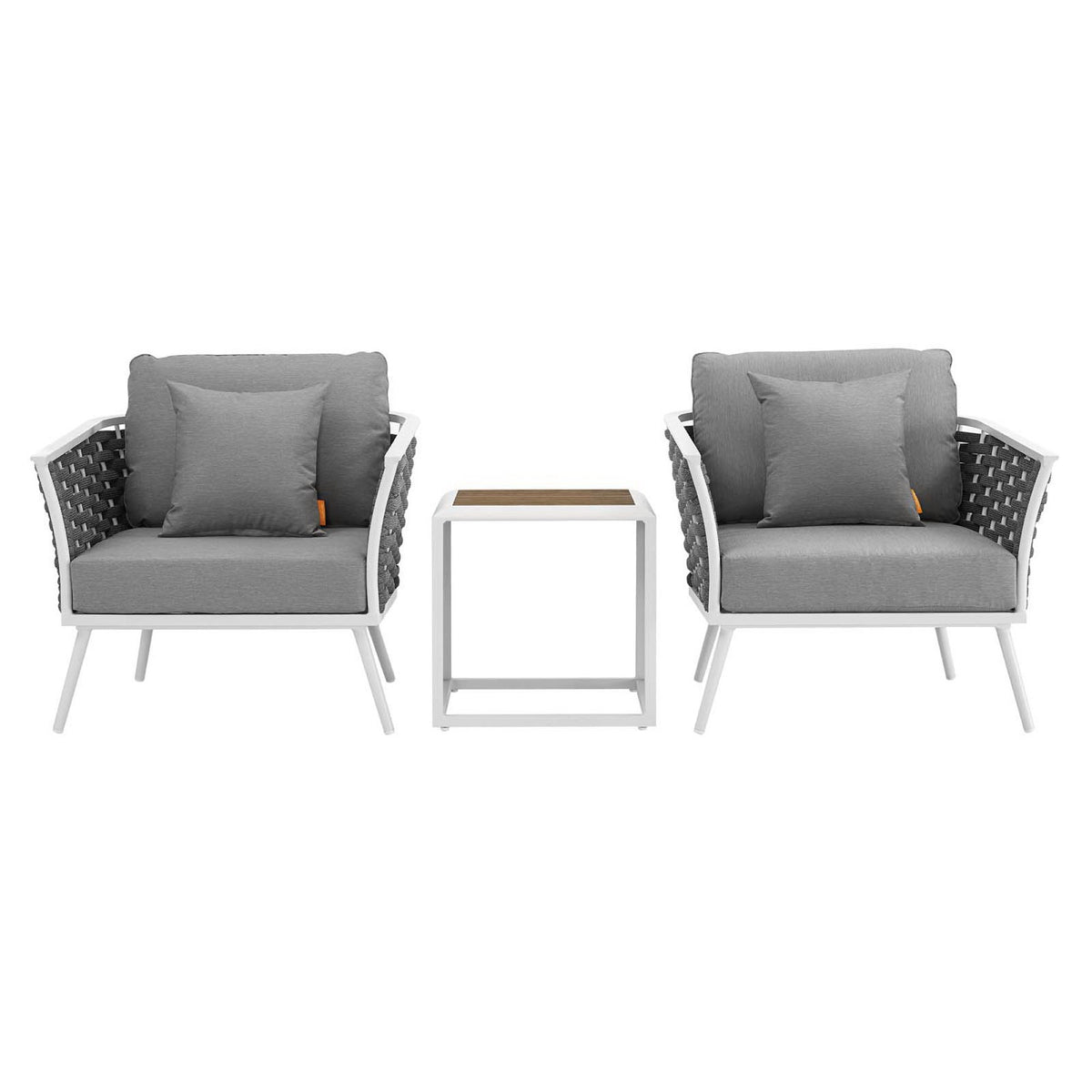 Stance 3 Piece Outdoor Patio Aluminum Sectional Sofa Set, White Gray